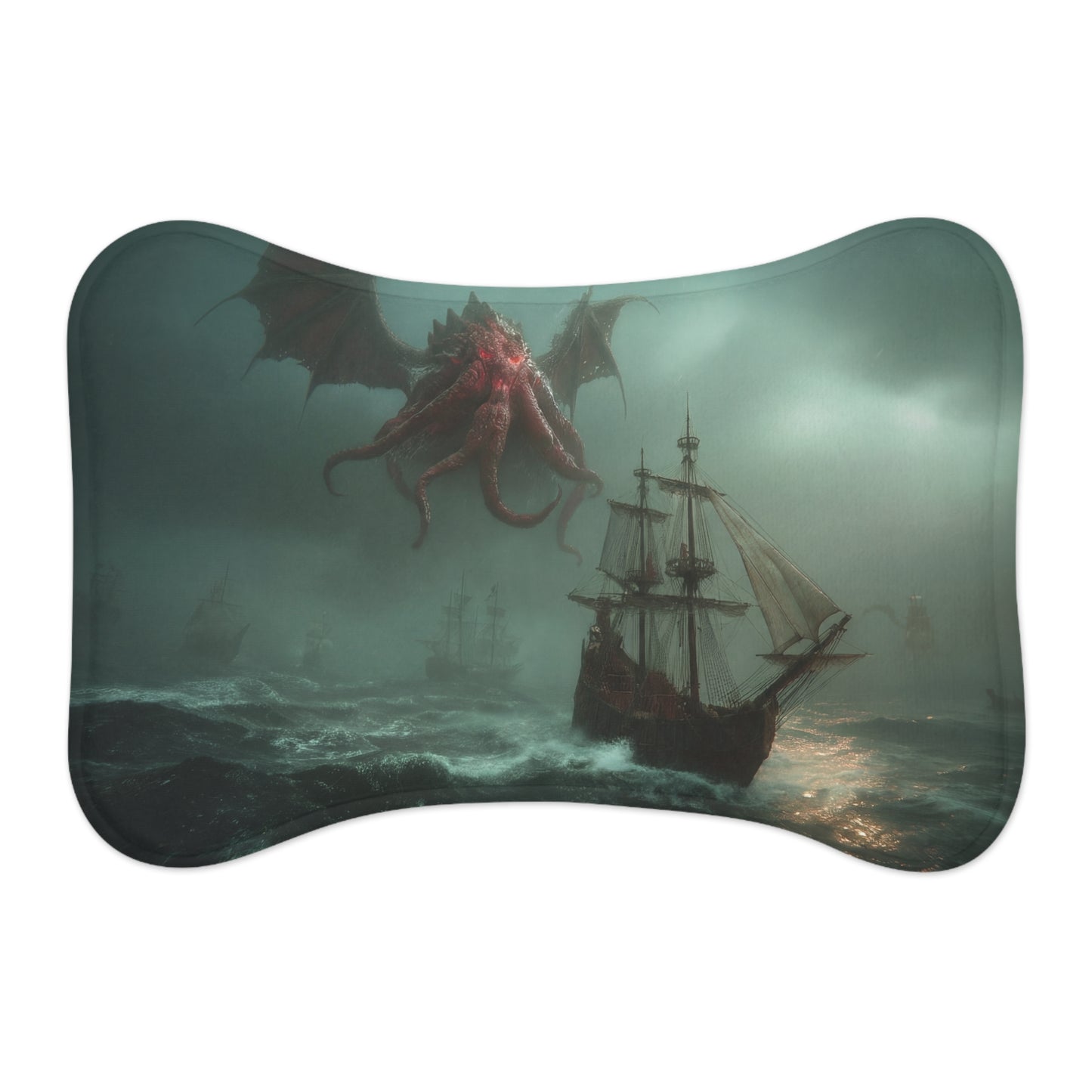 Crimson Leviathan Pet Feeding Mats – Storm-Caller Sea Monster Scene