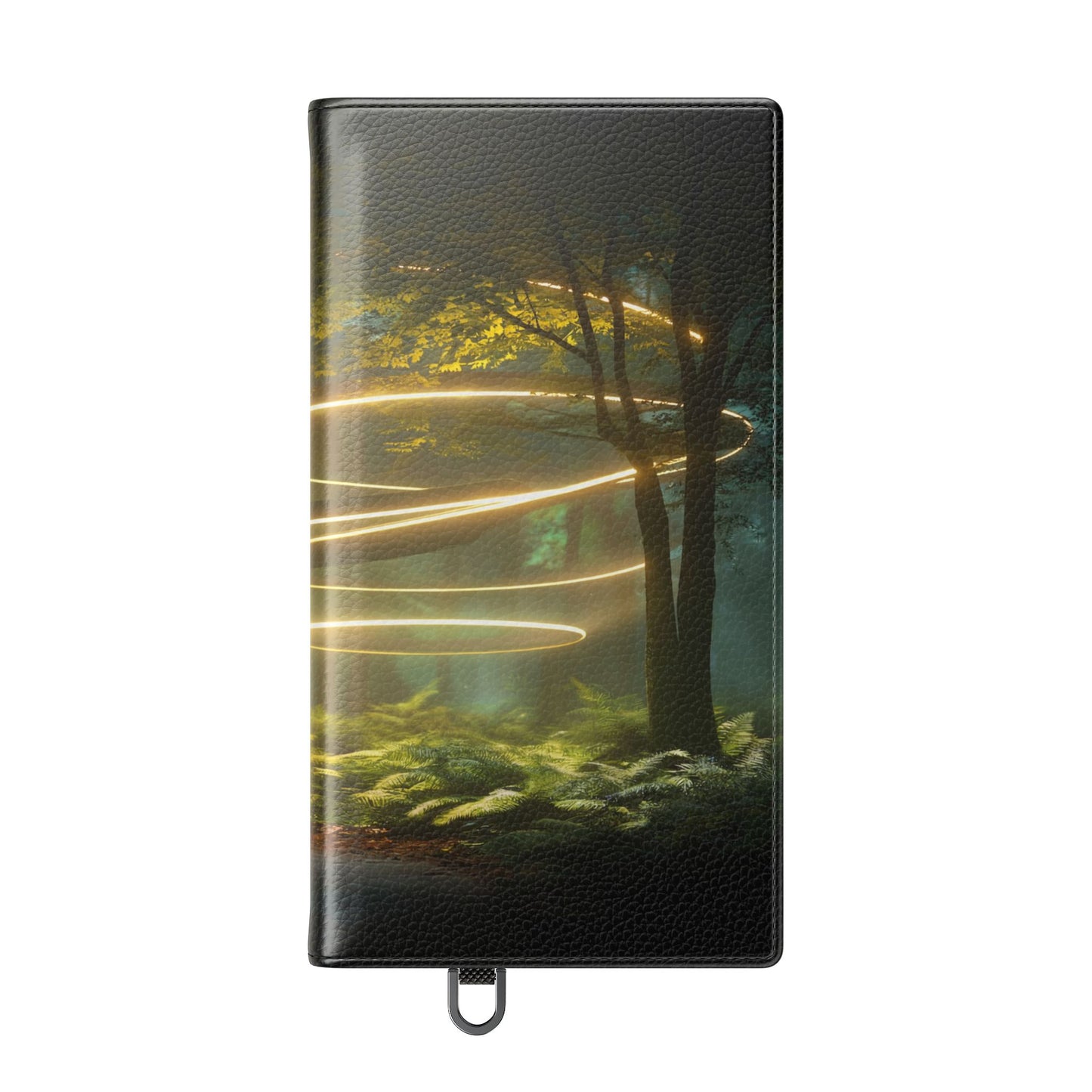 Luminous Spiral Forest Flip Cases – Golden Light Rings Mystery Scene