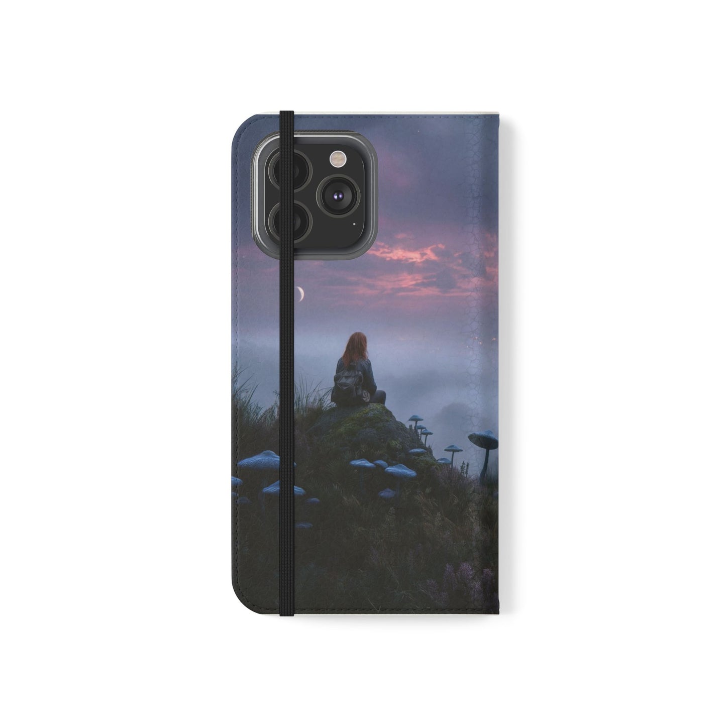 Misty Hilltop Flip Cases – Red-Haired Wanderer at Twilight