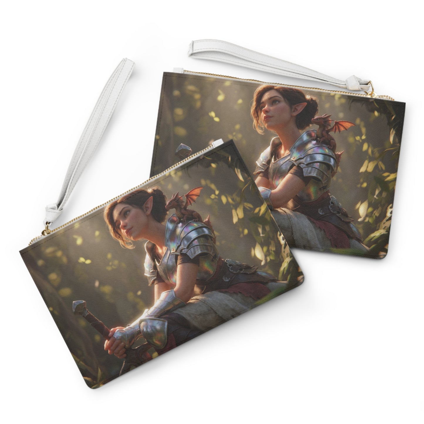 Elf Knight with Dragon Companion Clutch Bag – Sunlit Forest Sentinel
