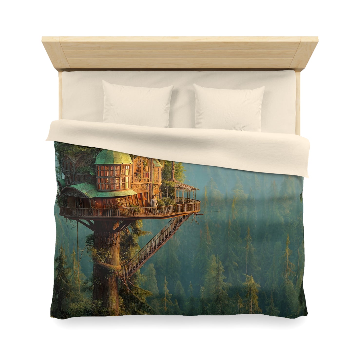 Treehouse Sentinel Microfiber Duvet Cover – Sunlit Canopy Sanctuary
