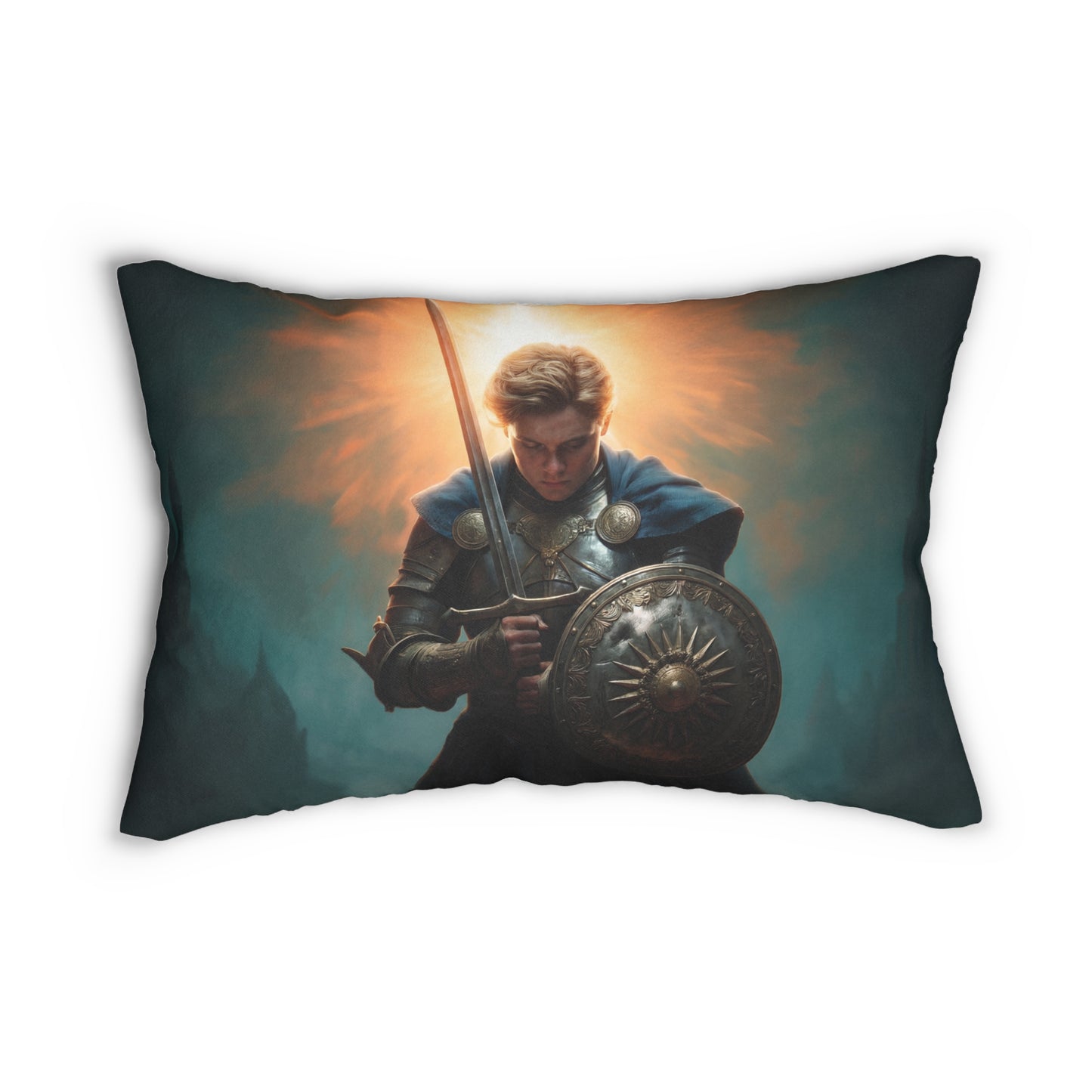 Dawn-Forged Knight Spun Polyester Lumbar Pillow – Sunburst Resolve
