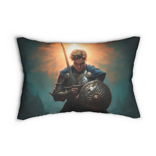 Dawn-Forged Knight Spun Polyester Lumbar Pillow – Sunburst Resolve