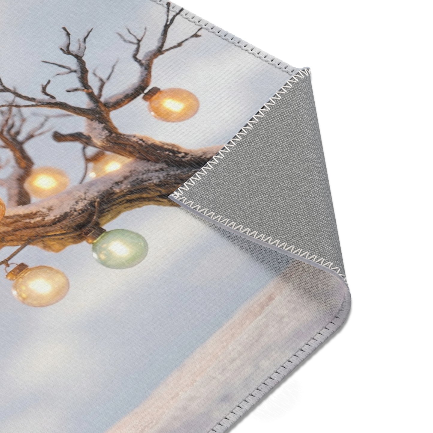 Snow Fox Lanterns Area Rug – Winter’s Quiet Glow Under Bare Branches