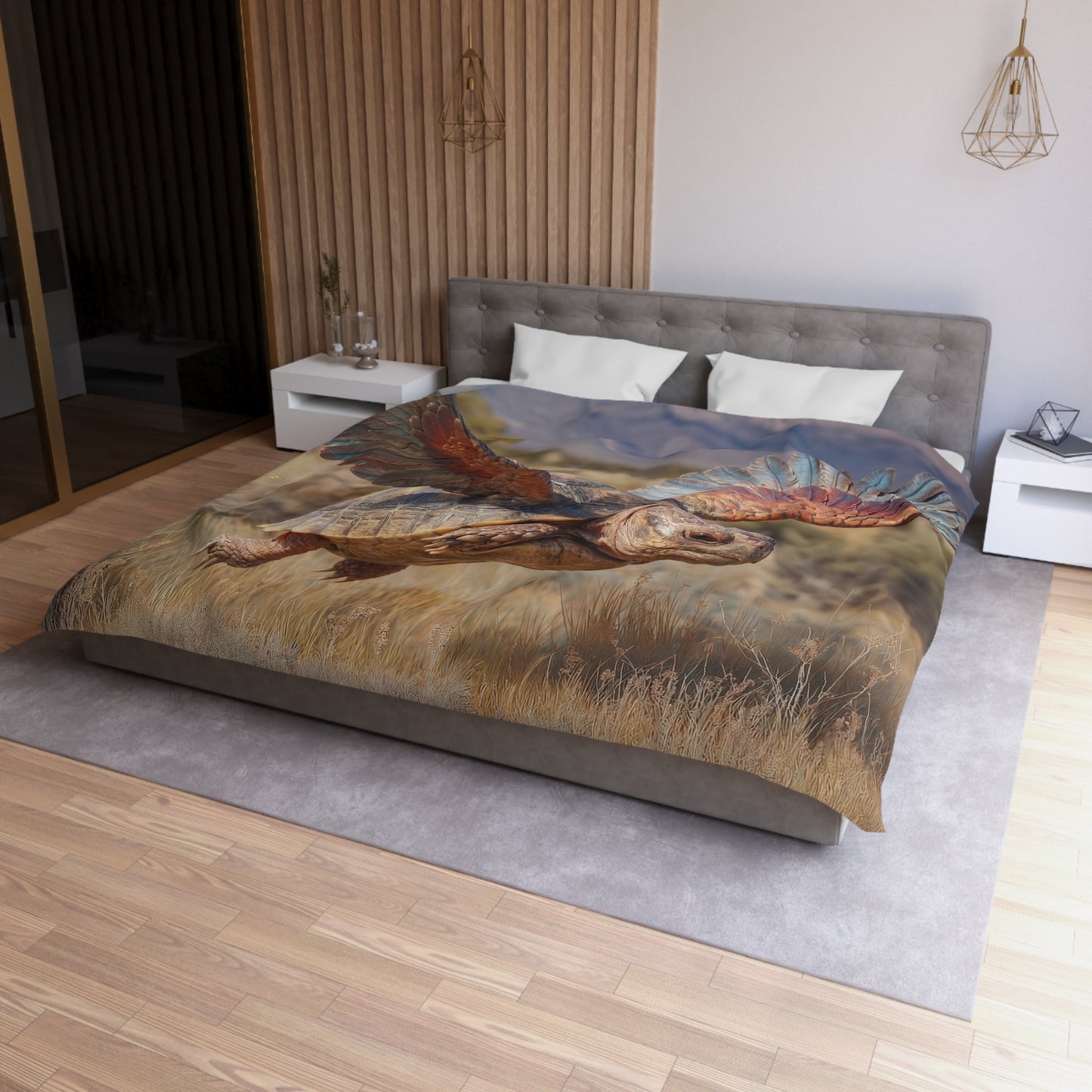Winged Tortoise Microfiber Duvet Cover – Skybound Sanctuary Dreamscape
