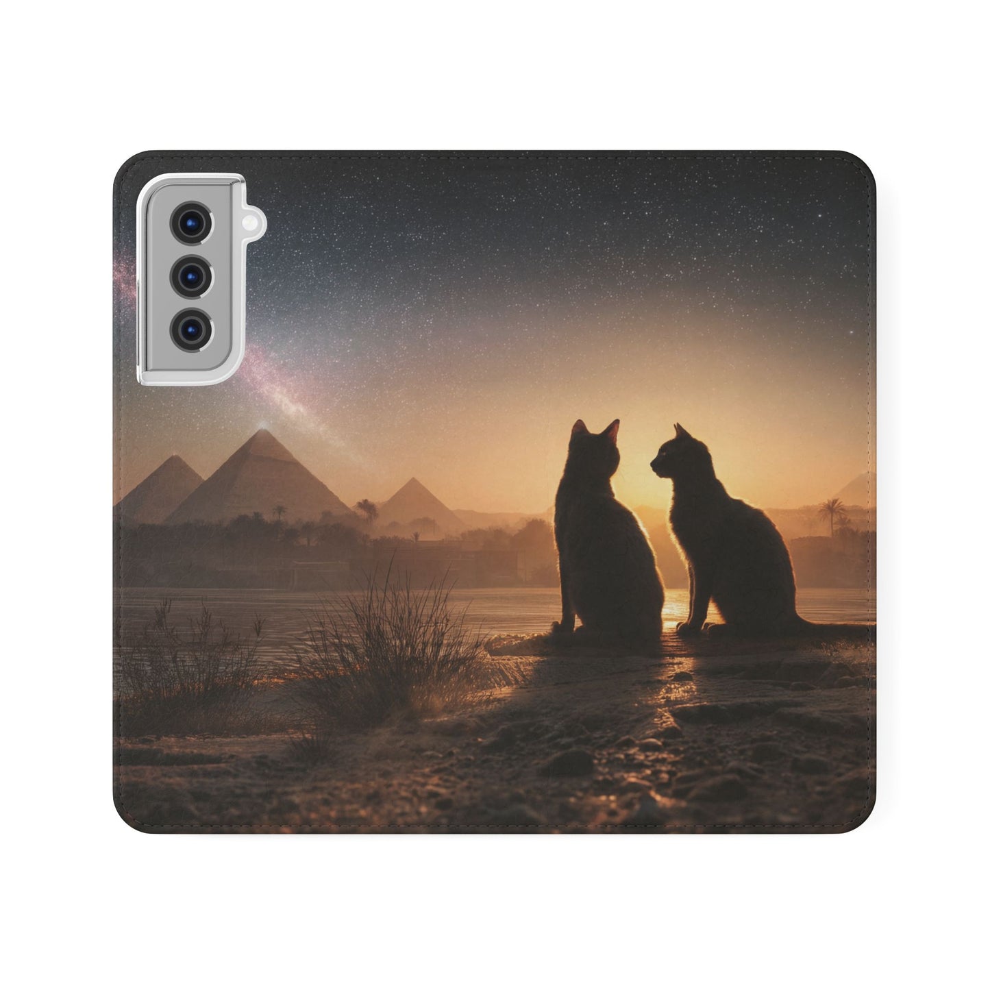 Pharaoh Cats Flip Cases – Starry Nile Guardians on the Bank