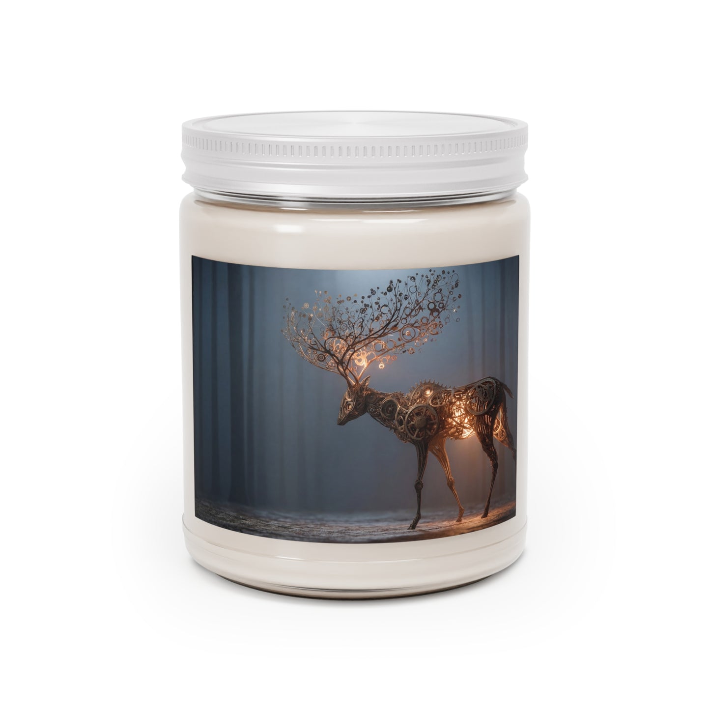 Steampunk Deer Scented Soy Candles with White Lid, 9oz – Clockwork Forest Luminary