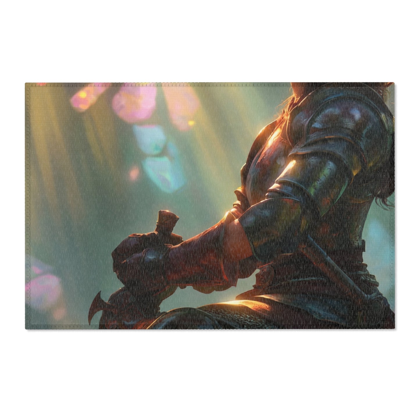 Elf Knight and Dragon Companion Area Rug – Sunlit Crystal Grove Sanctuary