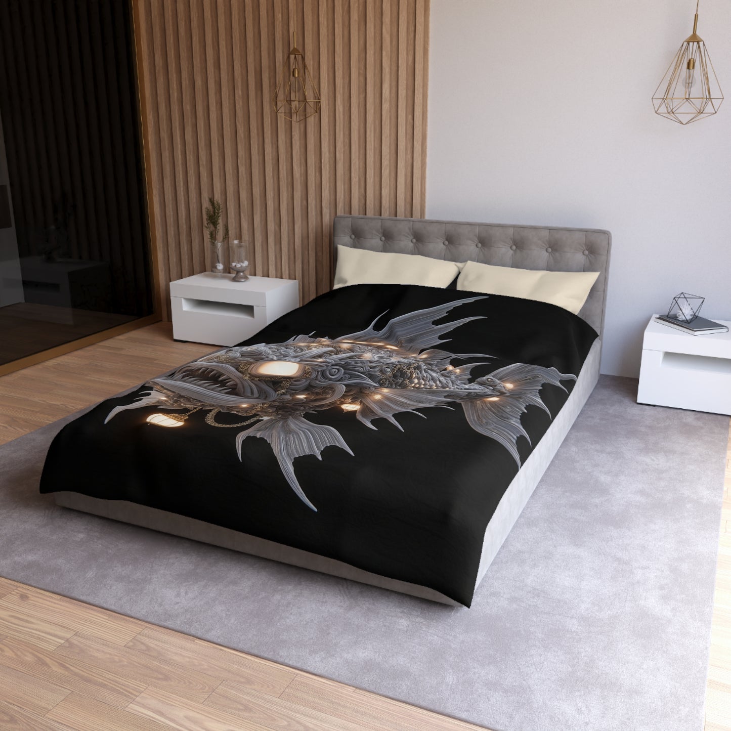 Lantern Fish Microfiber Duvet Cover – Deep Sea Chandelier Dreamscape