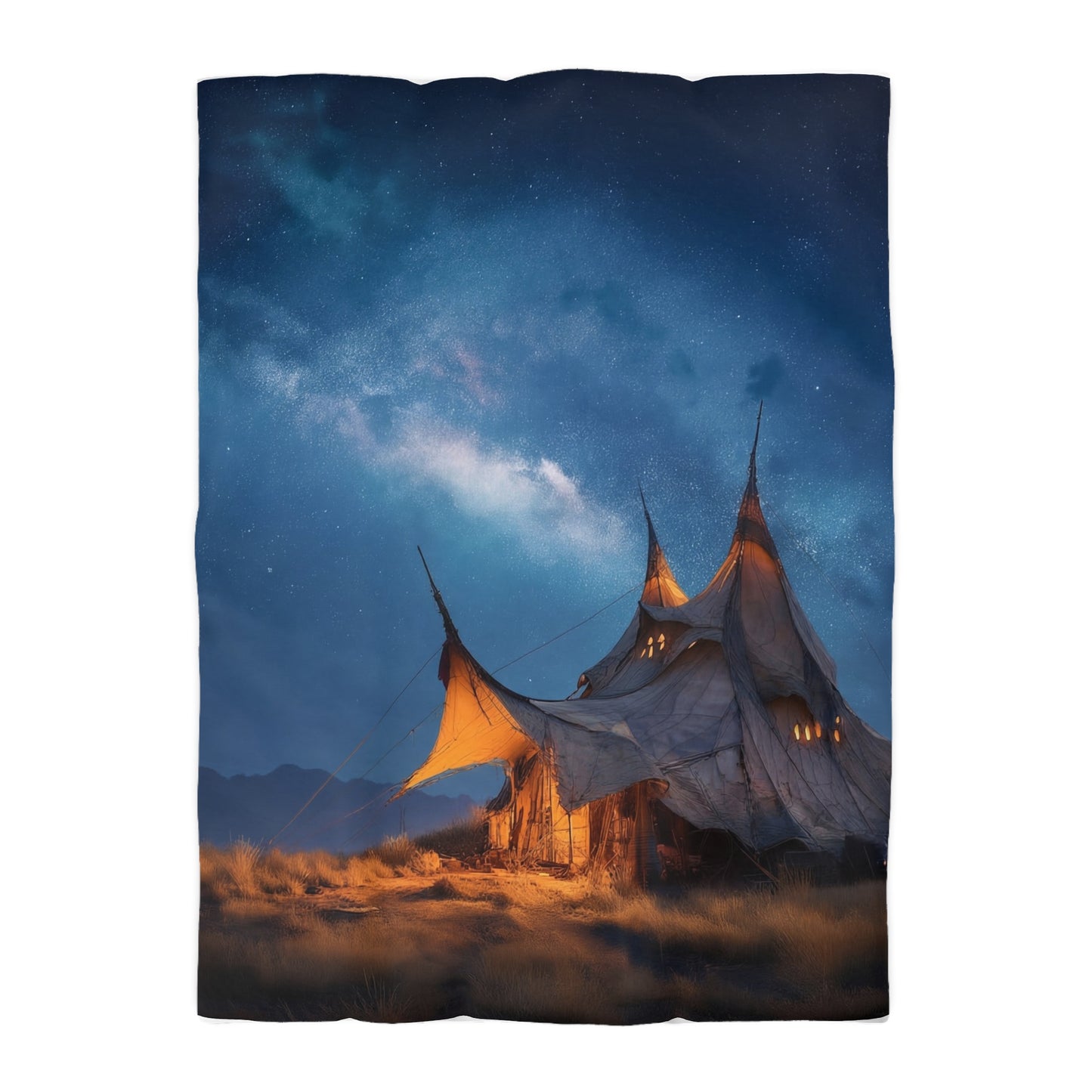 Starlit Nomad Tent Duvet Cover – Milky Way Sanctuary Under Open Skies