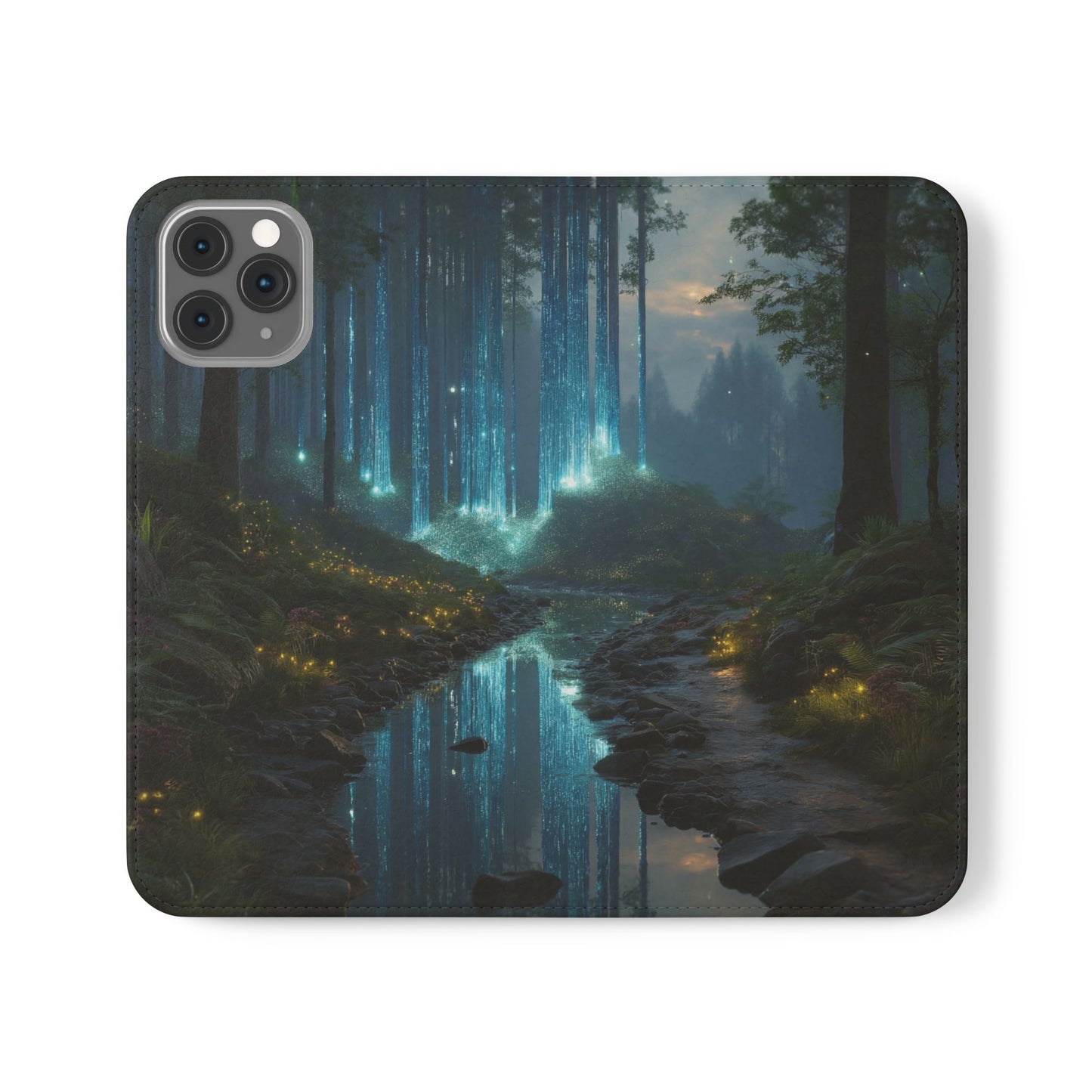 Bioluminescent Forest Flip Cases – Cyan Lightfall Stream Cover