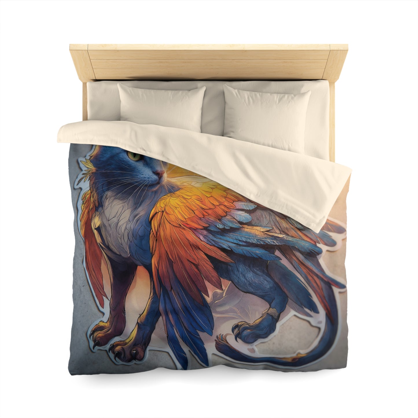 Azure Winged Cat Microfiber Duvet Cover – Sunset Guardian Dreamscape