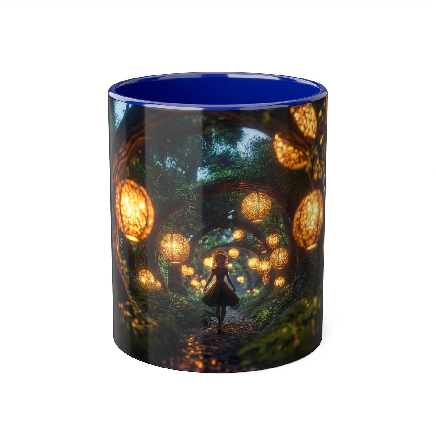Lantern Grove Accent Mugs, 11oz – Girl Walking Through Bioluminescent Tunnel