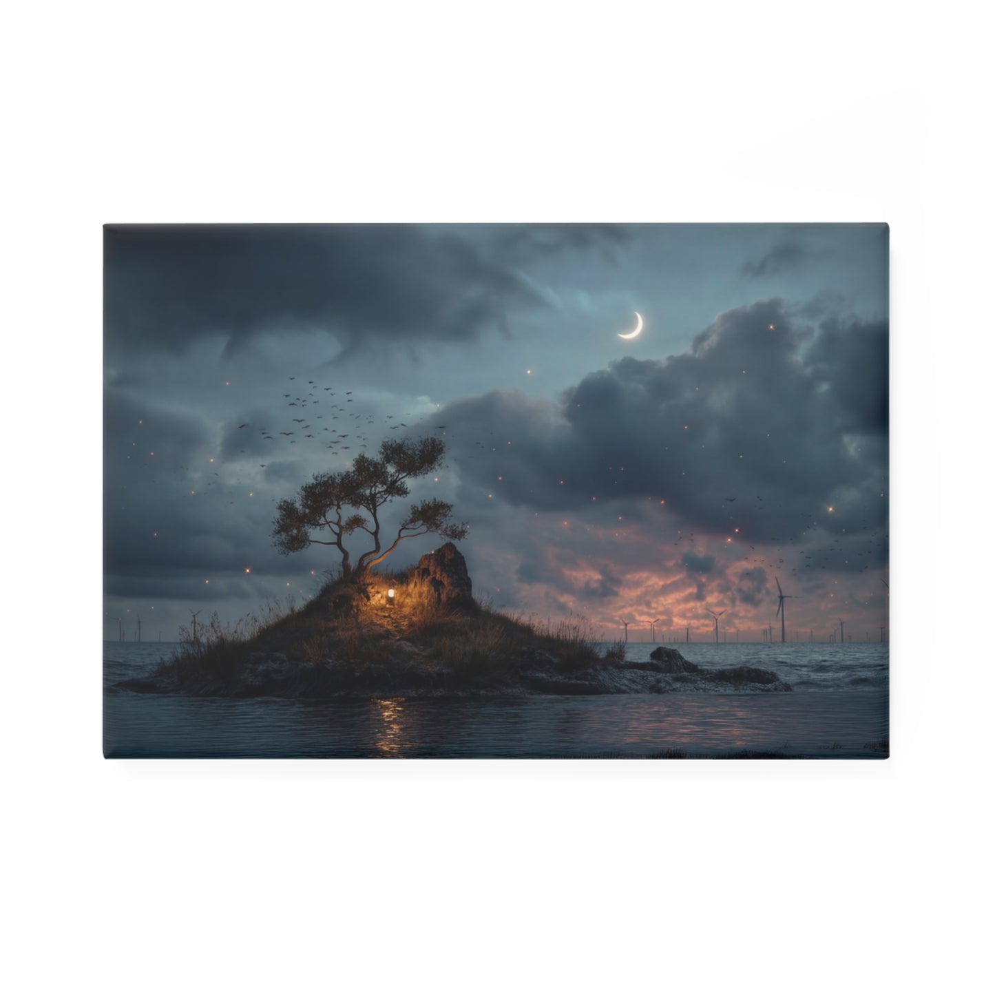 Moonlit Isle Lantern Button Magnet, Rectangle (1 & 10 pcs) – Whisper of the Solitary Tree