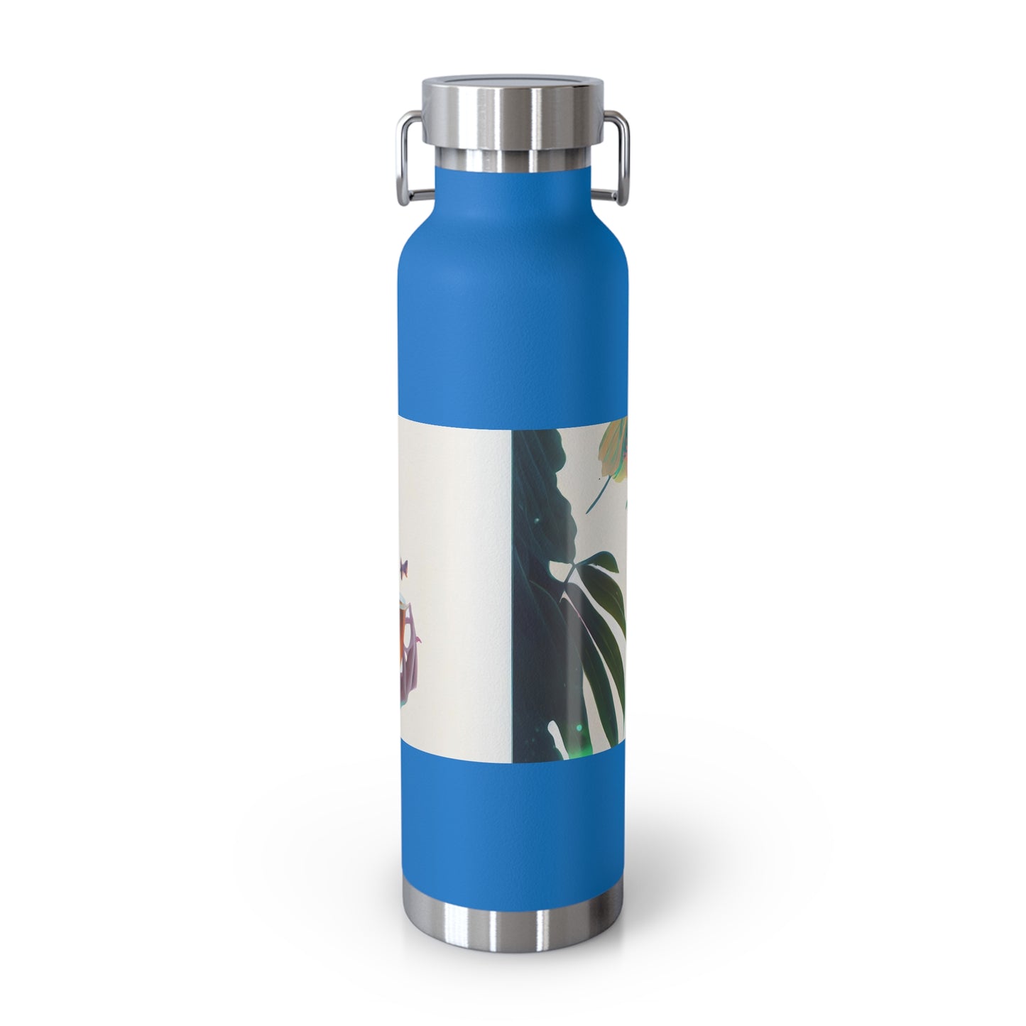 character design, double exposure shot, front profile of a beautiful tea faerie filled with a blooming amazonian jungle, happiness - Copper Vacuum Insulated Bottle, 22oz