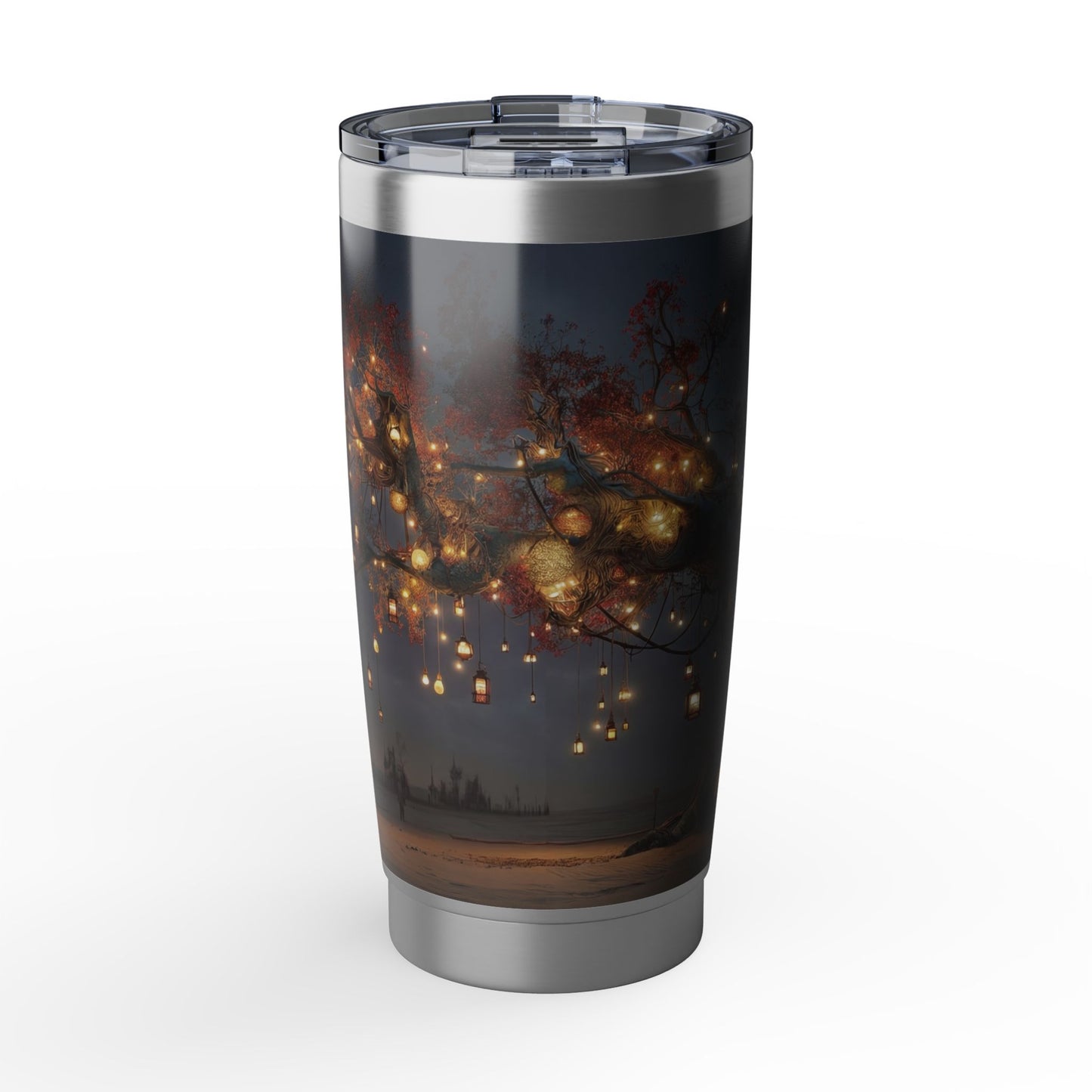 Whispering Lantern Tree Vagabond 20oz Tumbler – Desert Oasis at Dusk
