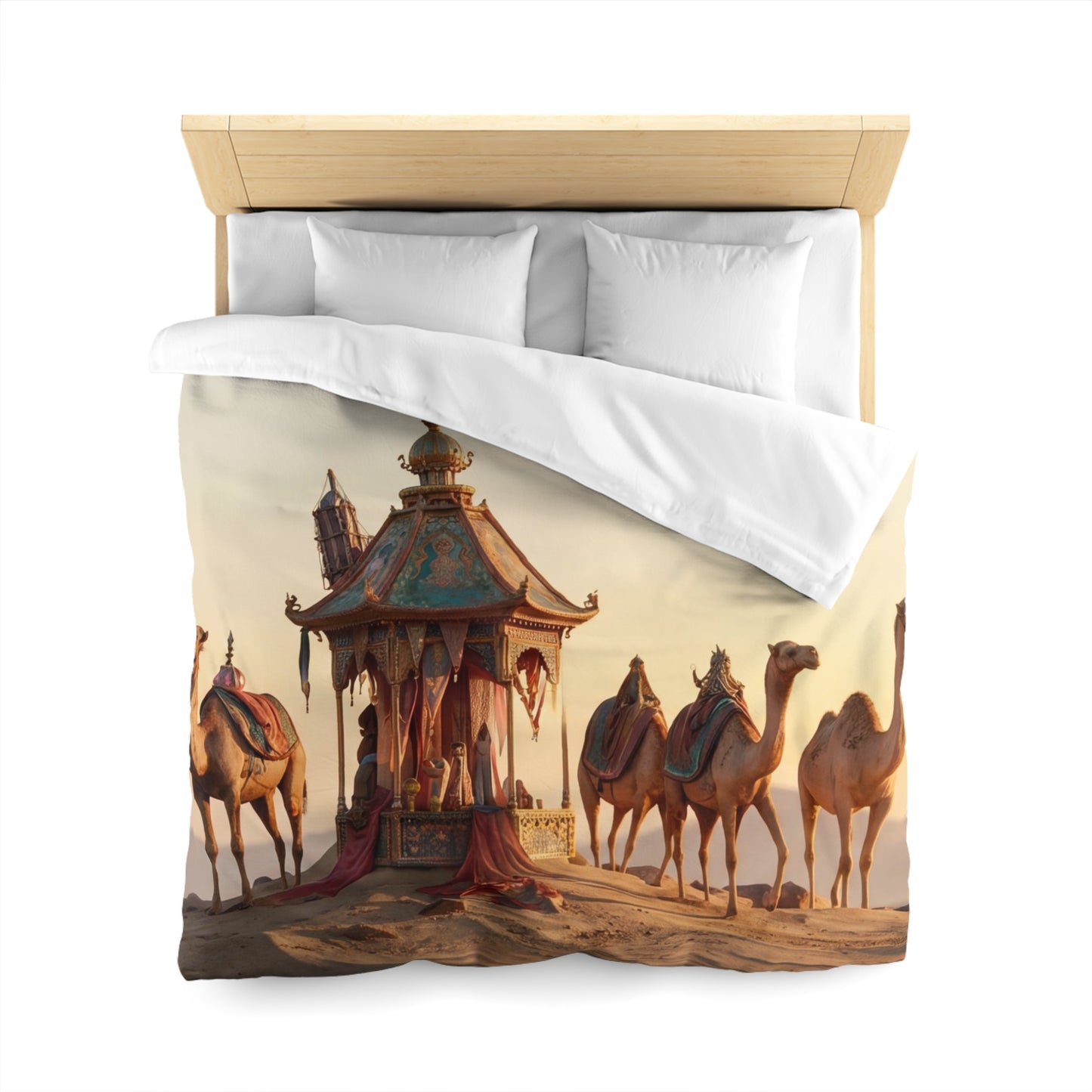 Desert Mirage Duvet Cover – Golden Dunes & Ornate Caravan