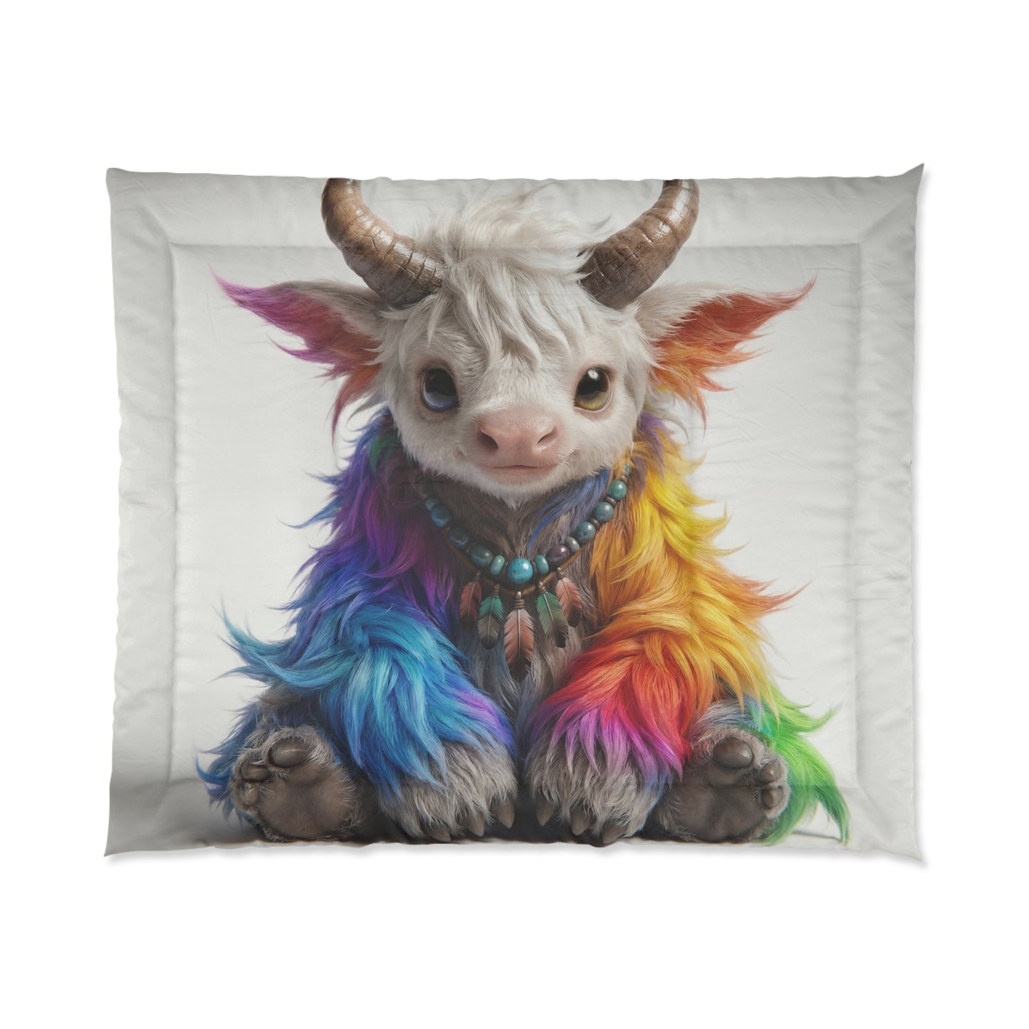 Rainbow Horned Guardian Comforter – Soft Rainbow Furry Beast