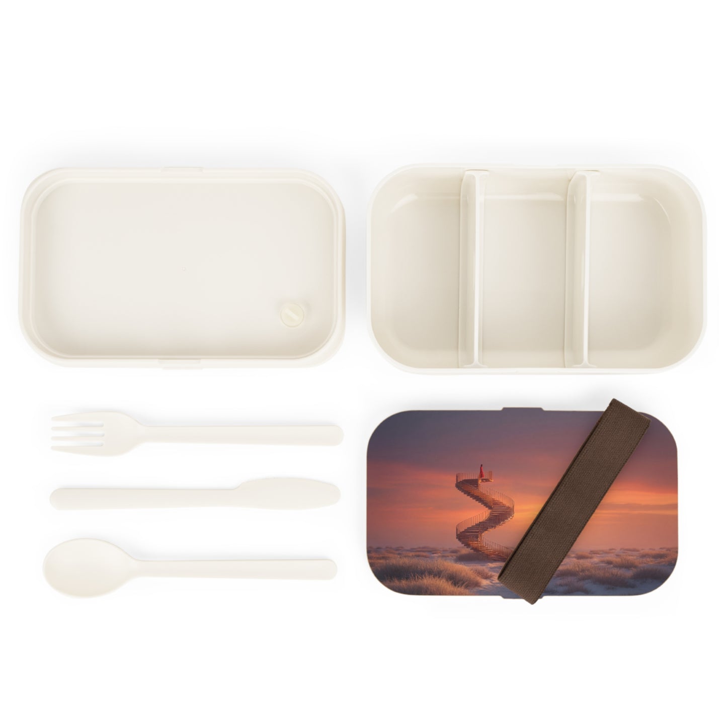 Solitary Staircase Bento Lunch Box – Sunset Ascension in Crimson