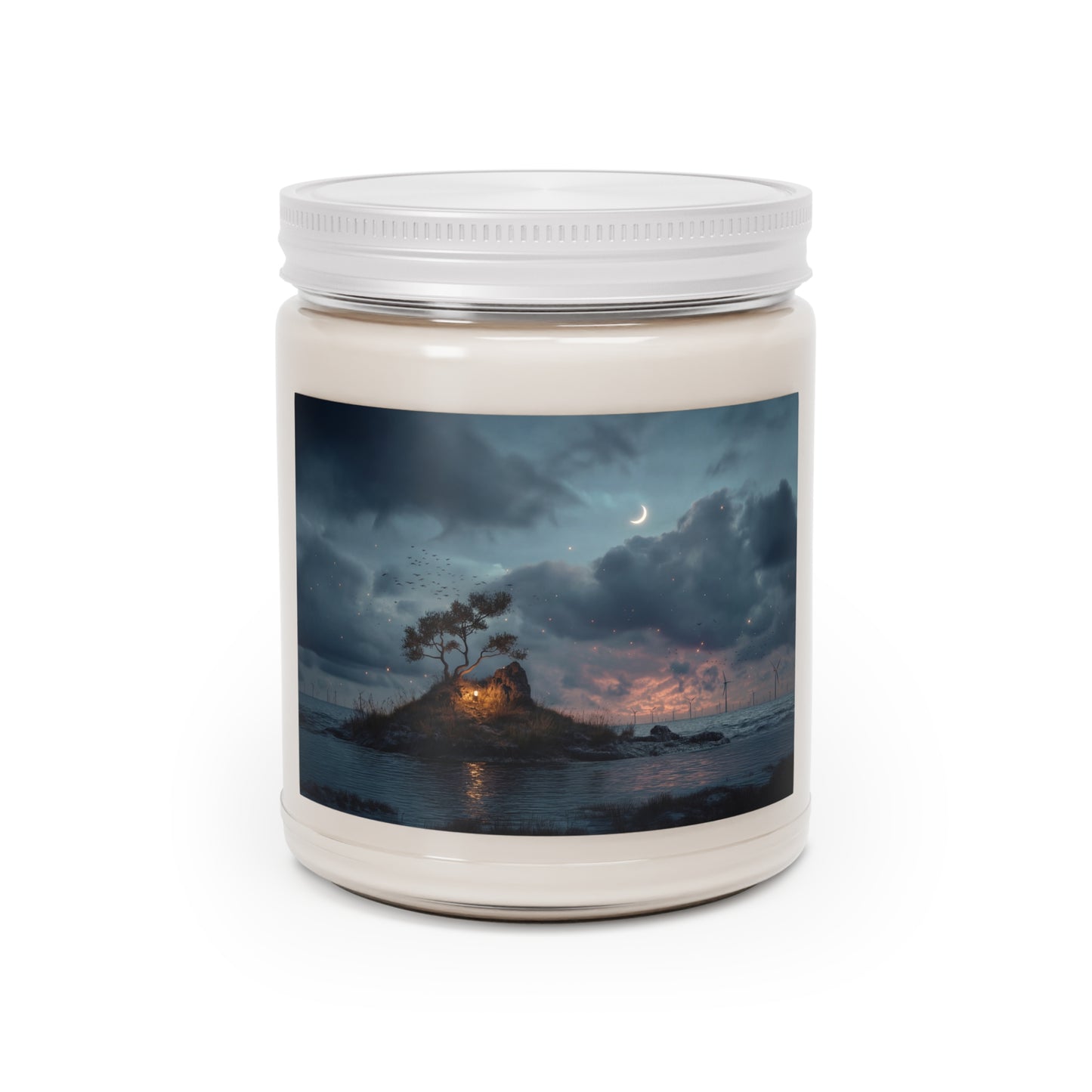 Moonlit Sentinel Scented Soy Candles with White Lid, 9oz – Island Refuge at Dusk