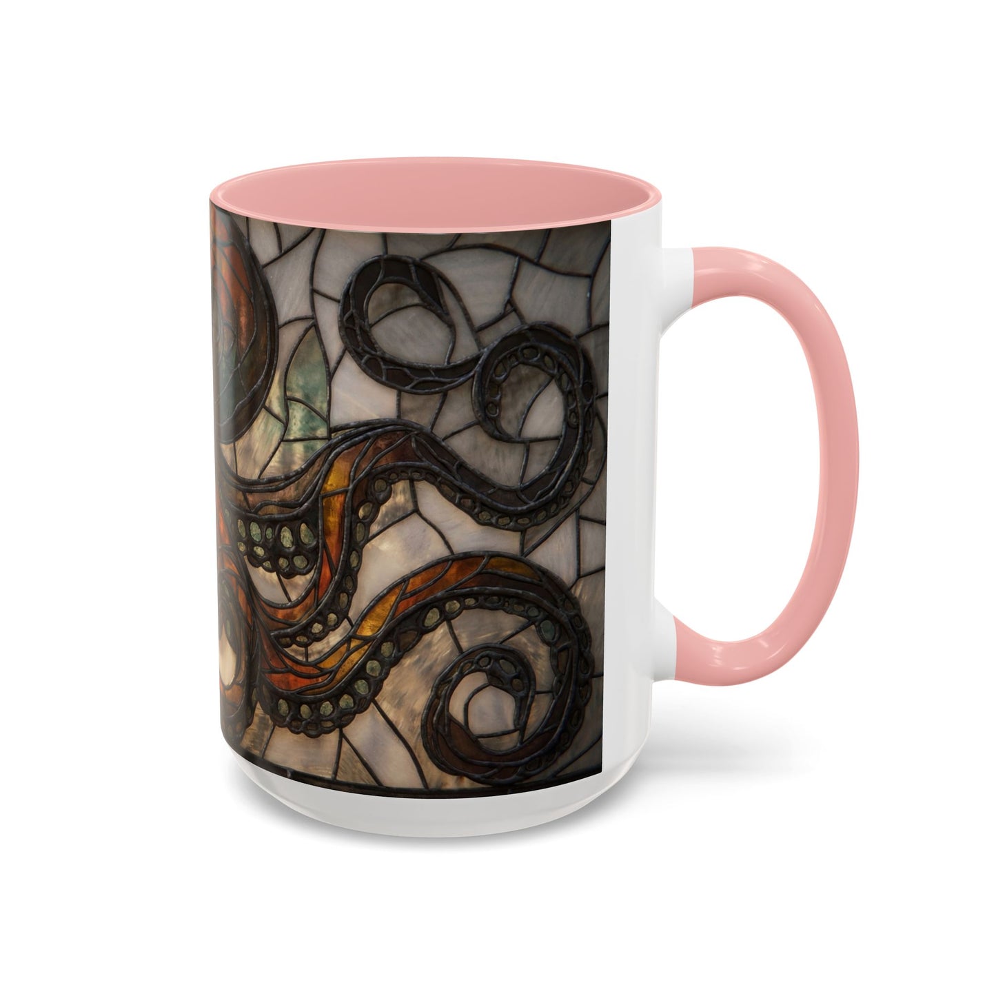 Stained Glass Octopus Accent Coffee Mug – Amber Tentacle Mosaic Art