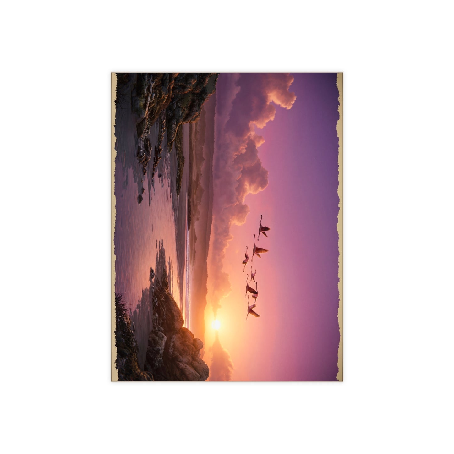 Flamingo Sunset Ceramic Photo Tile – Pink Skies Over Coastal Dawn