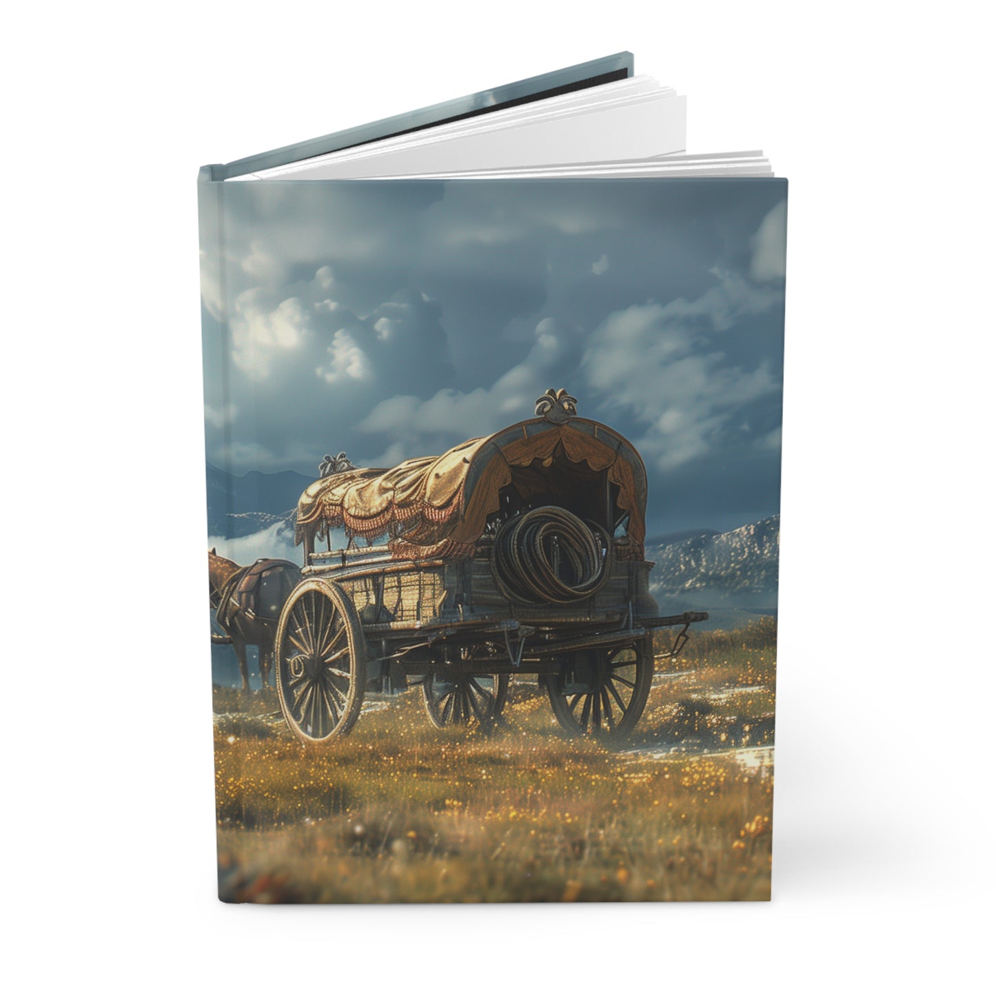 Vintage Wagon in Wildflower Meadow - Hardcover Journal