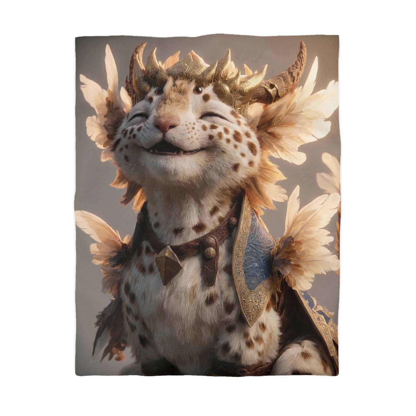 Winged Feline Sovereign Microfiber Duvet Cover – Crowned in Golden Light