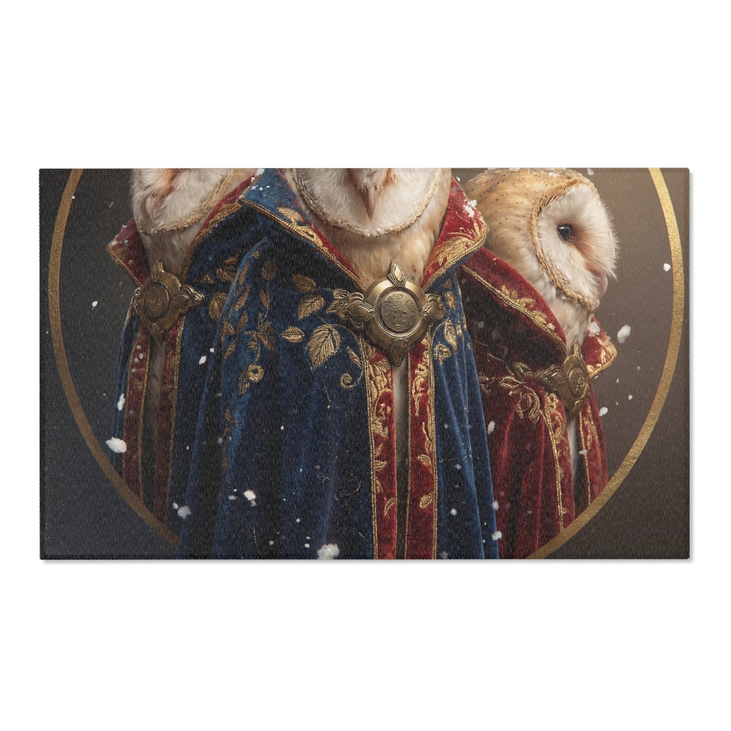 Three Owls in Velvet Robes Area Rug – Snow-Kissed Regal Guardianship