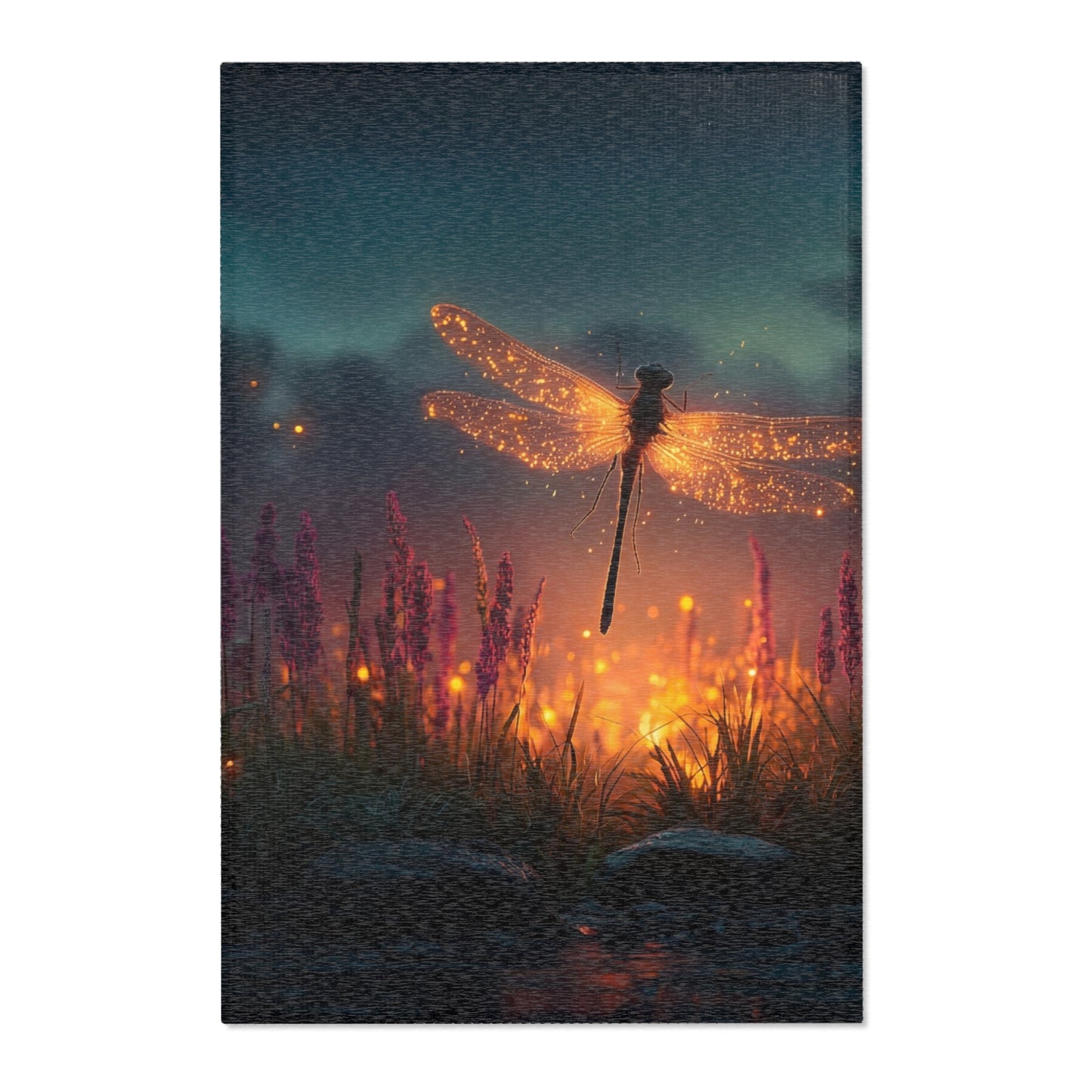 Glowing Dragonfly Area Rug – Twilight Meadow Dreamscape