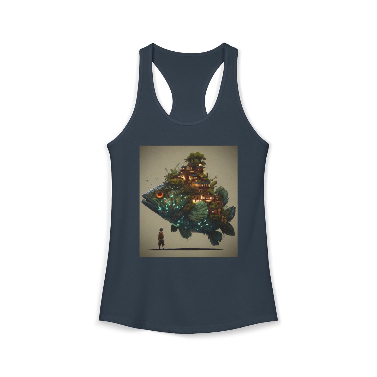 Floating Fish Village Women's Ideal Racerback Tank – Bioluminescent Cityscape Journey