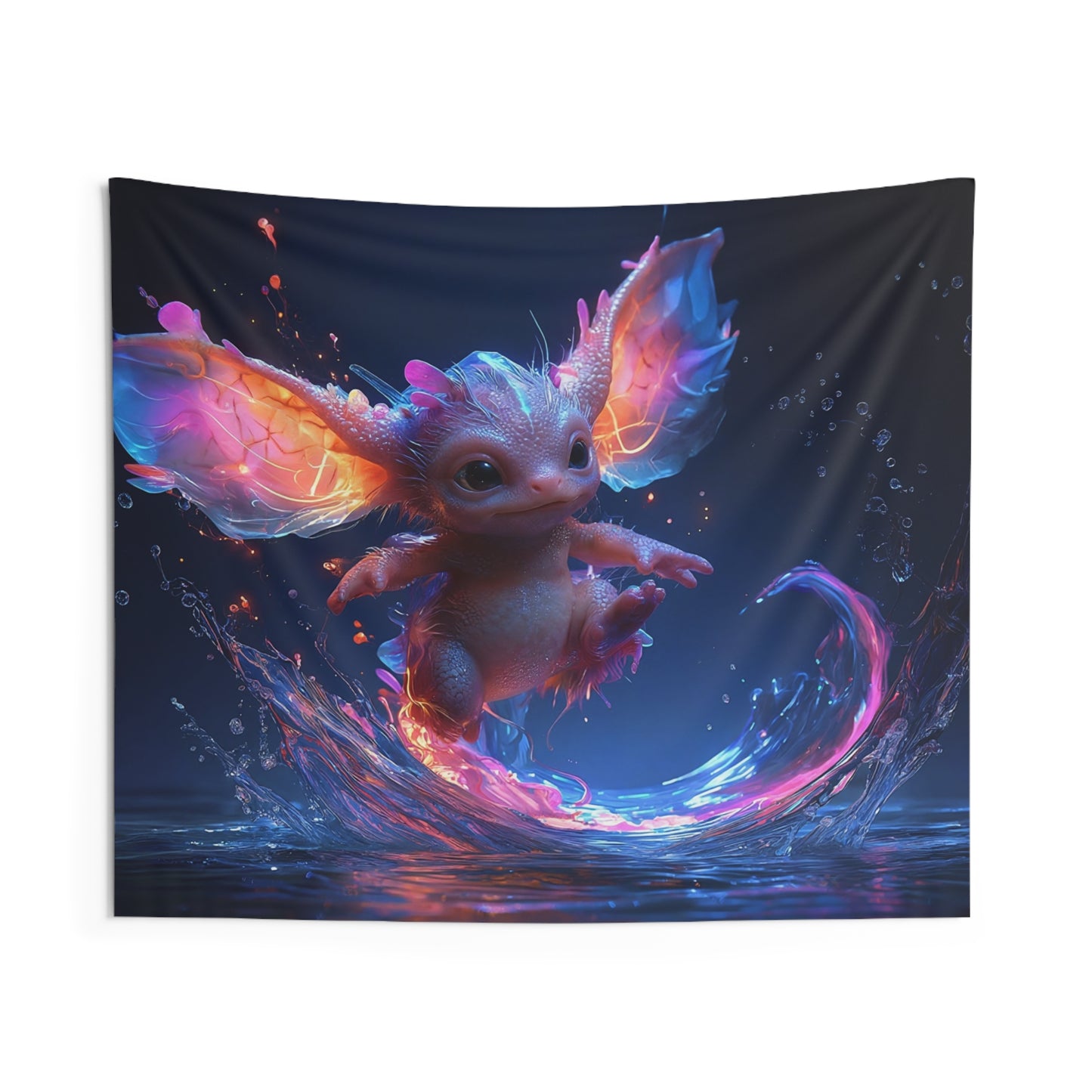 Neon Dragonling Wall Tapestry – Electric Water Splash Fantasy