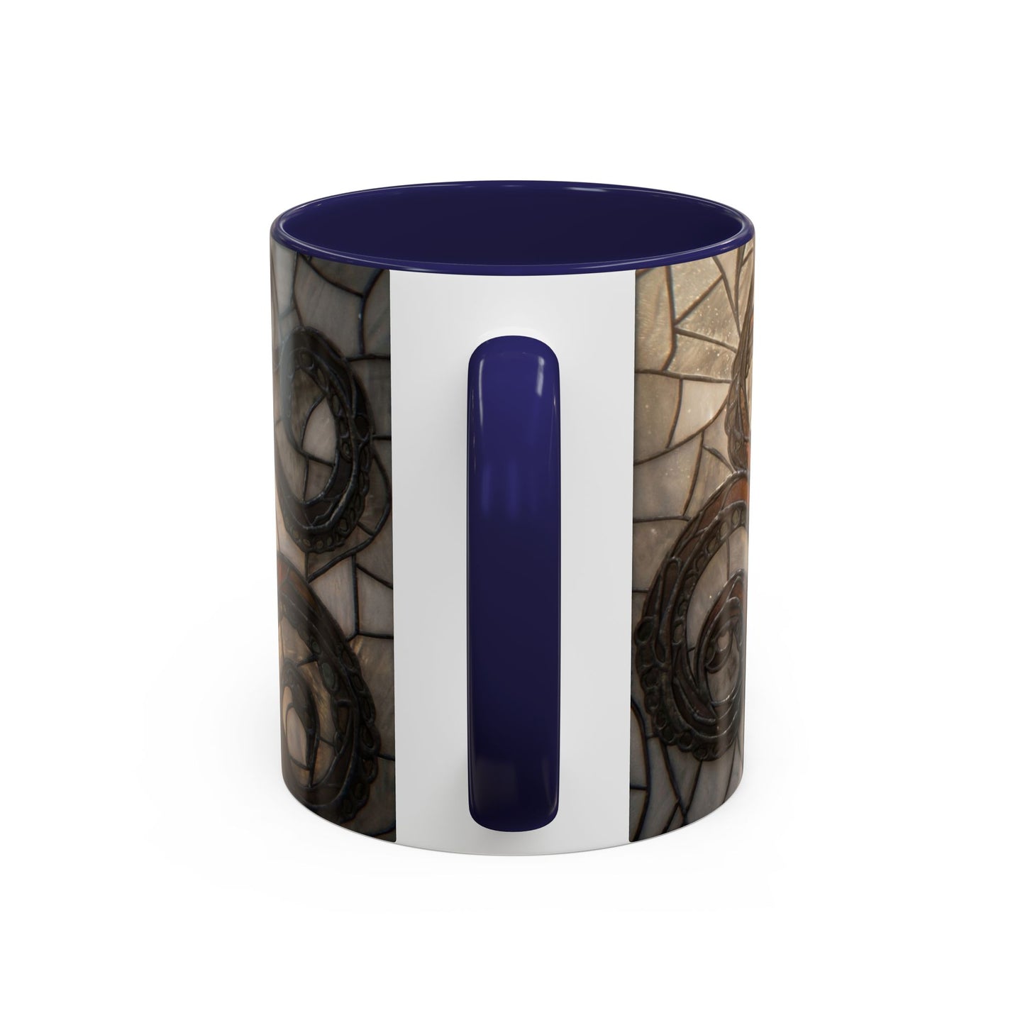 Stained Glass Octopus Accent Coffee Mug – Amber Tentacle Mosaic Art
