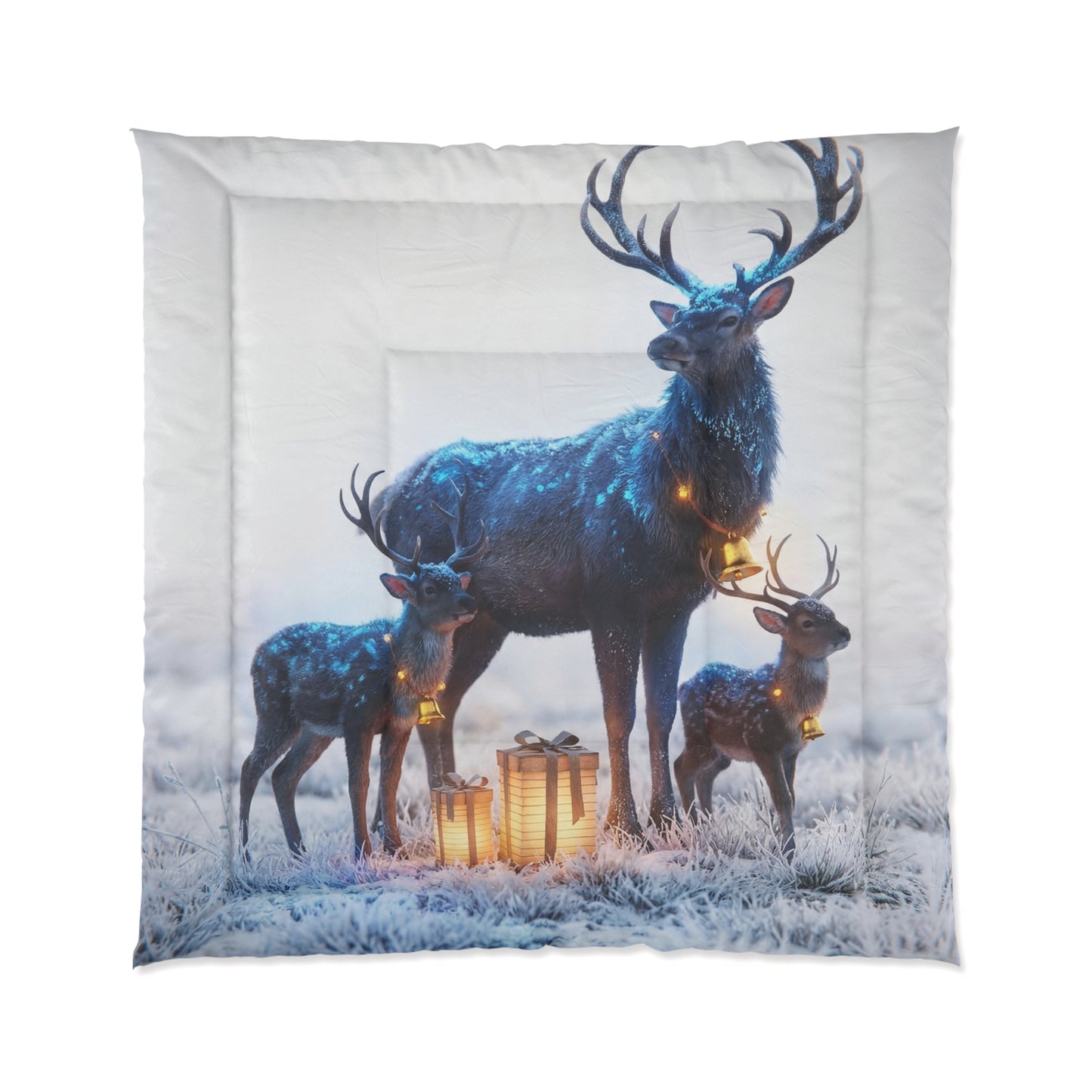Frost-Clad Deer Family Comforter – Whispering Winter Giftscape