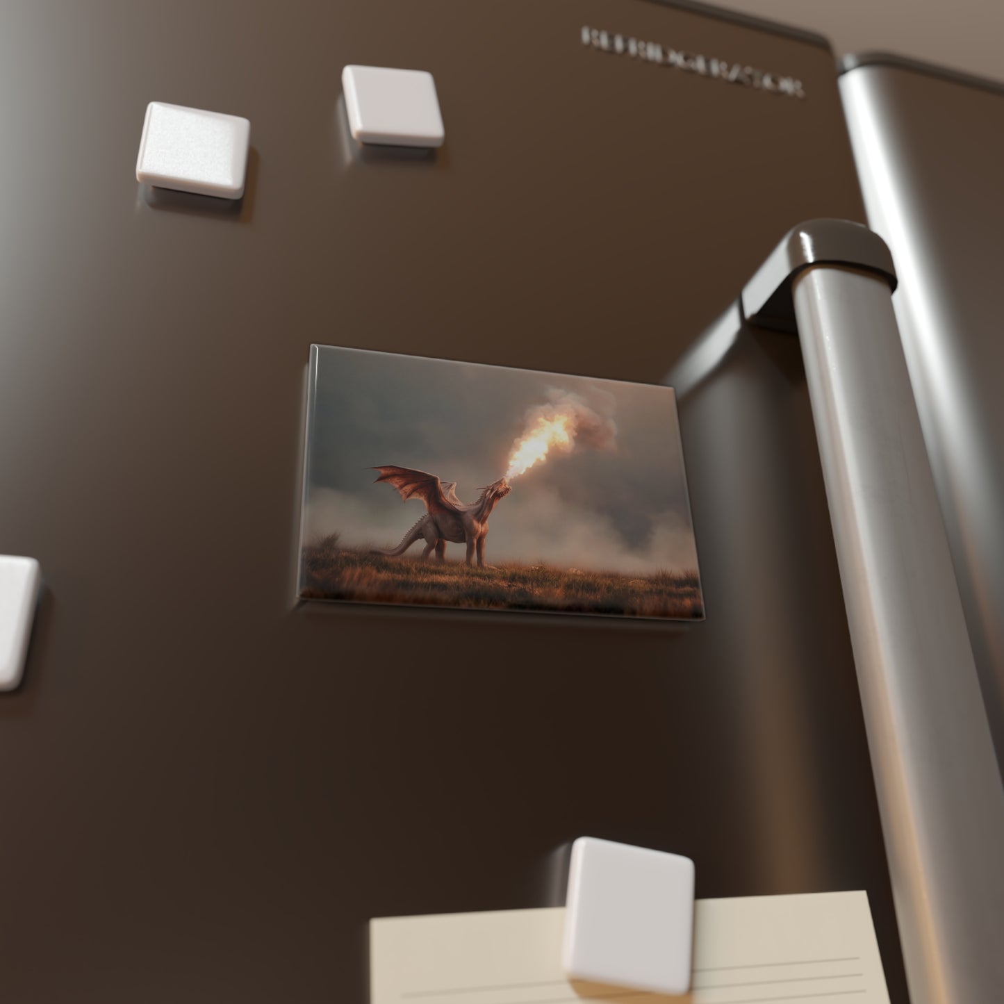 Dragon Fire Breath Button Magnet, Rectangle (1 & 10 pcs) – Sunset Fury on the Moor