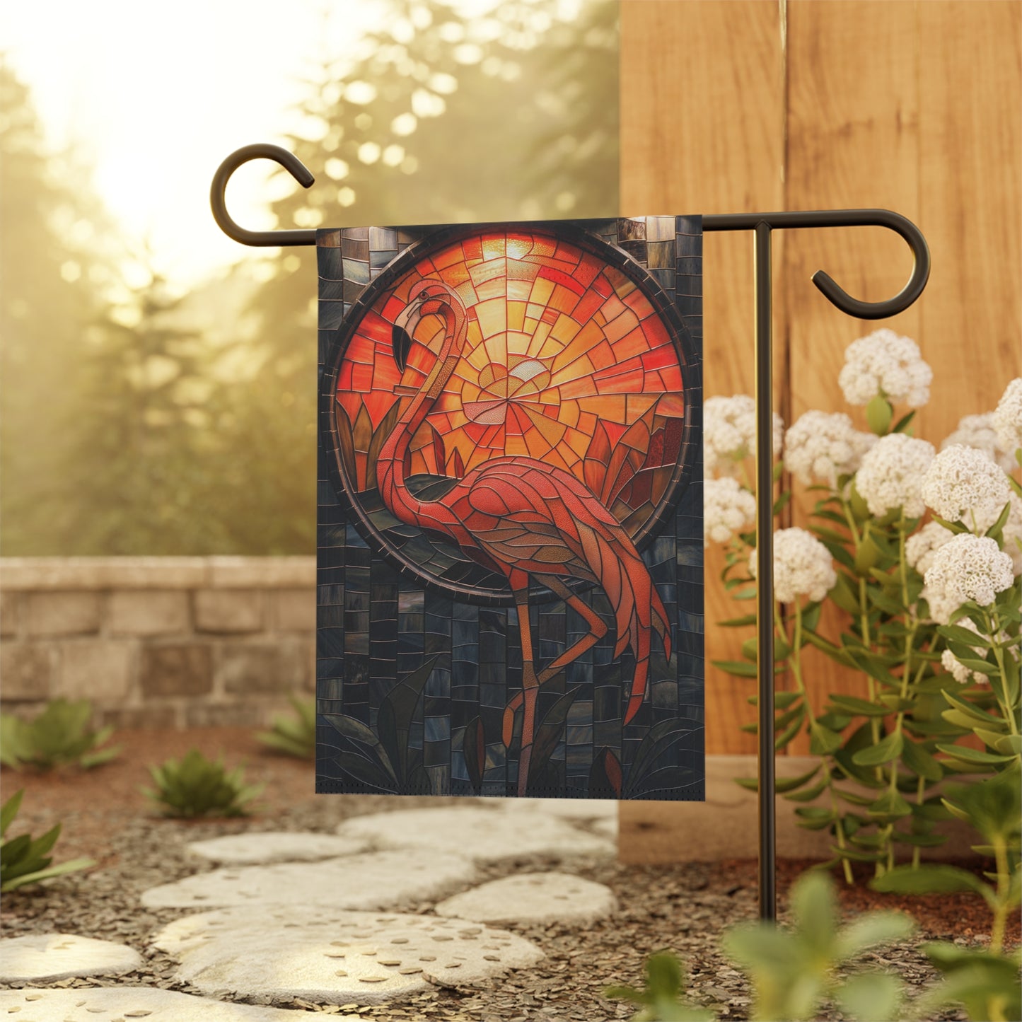 Stained Glass Flamingo Garden Flag