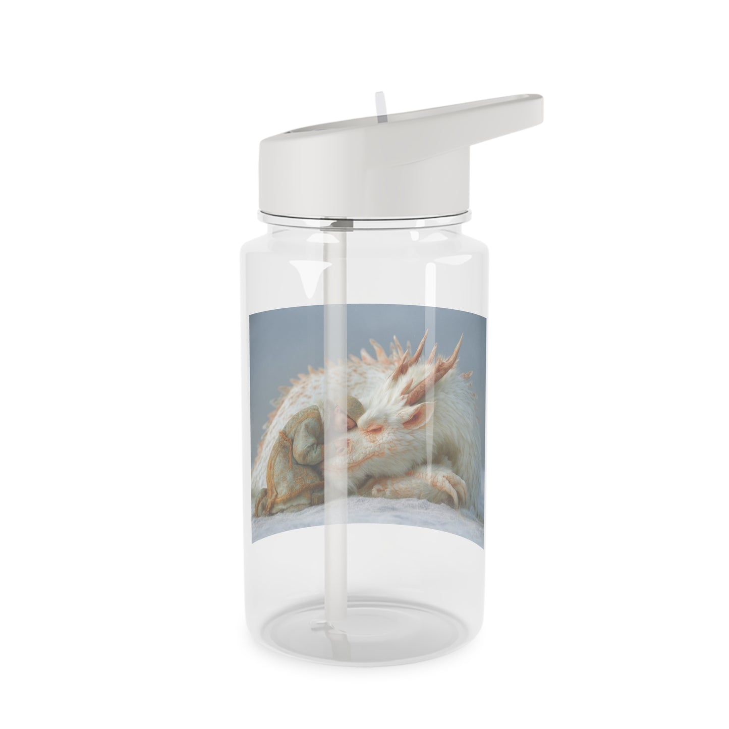 Guardian Dragon and Child Water Bottle – Snowy Embrace Fantasy Art