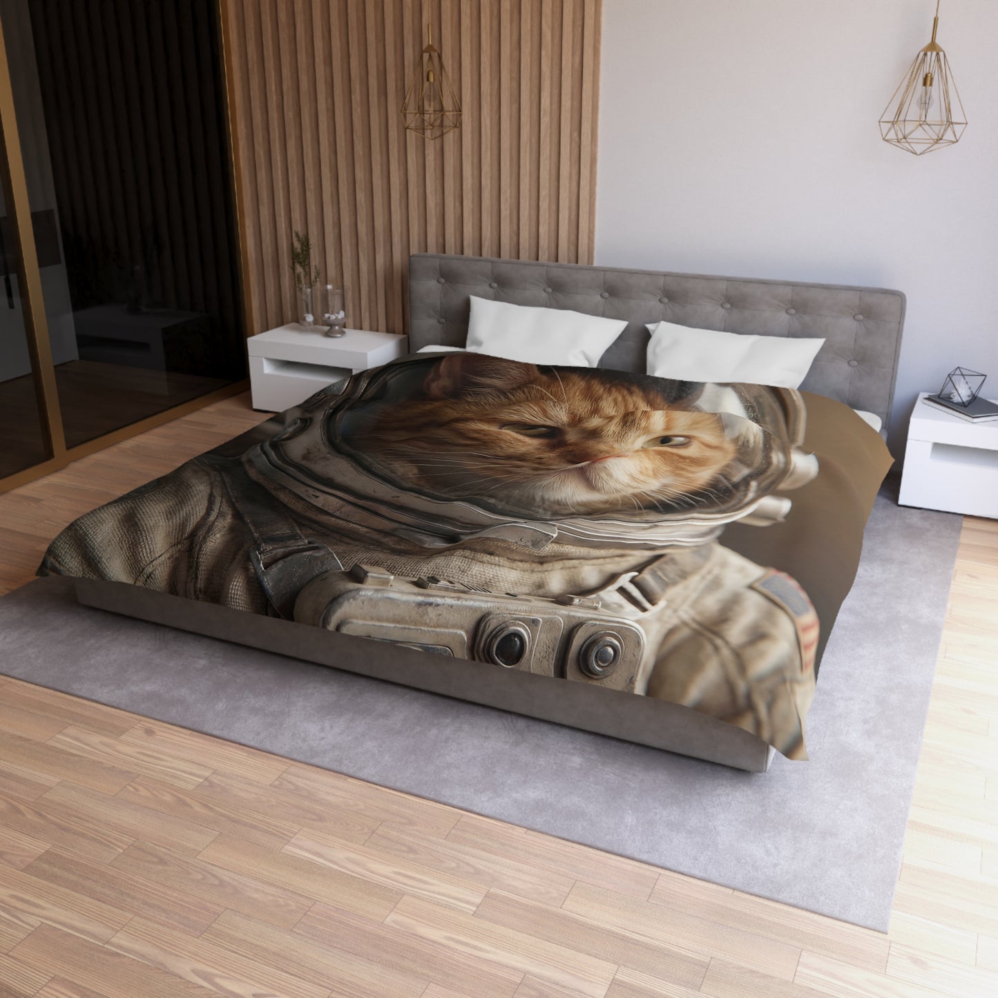 Astronaut Cat Microfiber Duvet Cover – Warm Glow in the Cosmos
