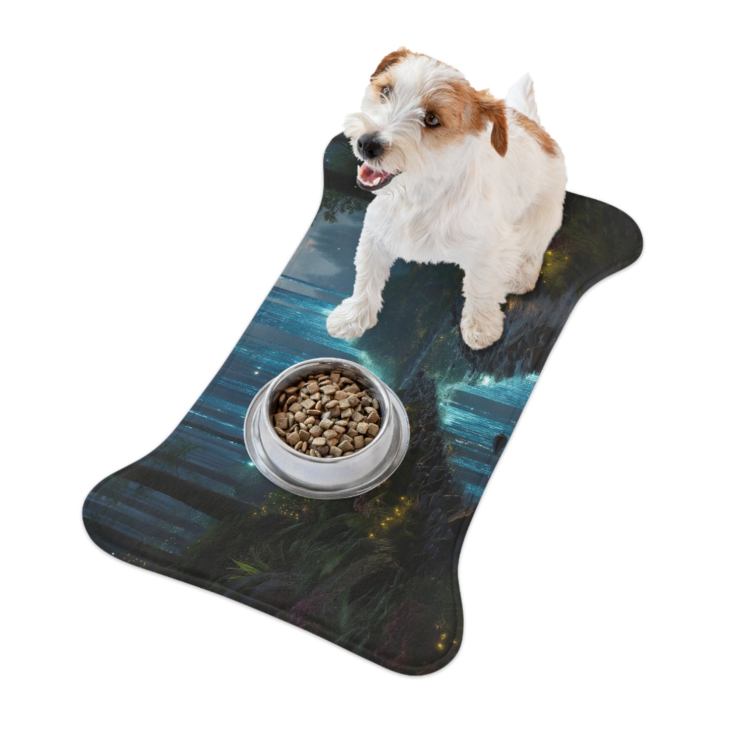 Celestial Waterfall Pet Feeding Mats – Azure Light Through Ancient Pines
