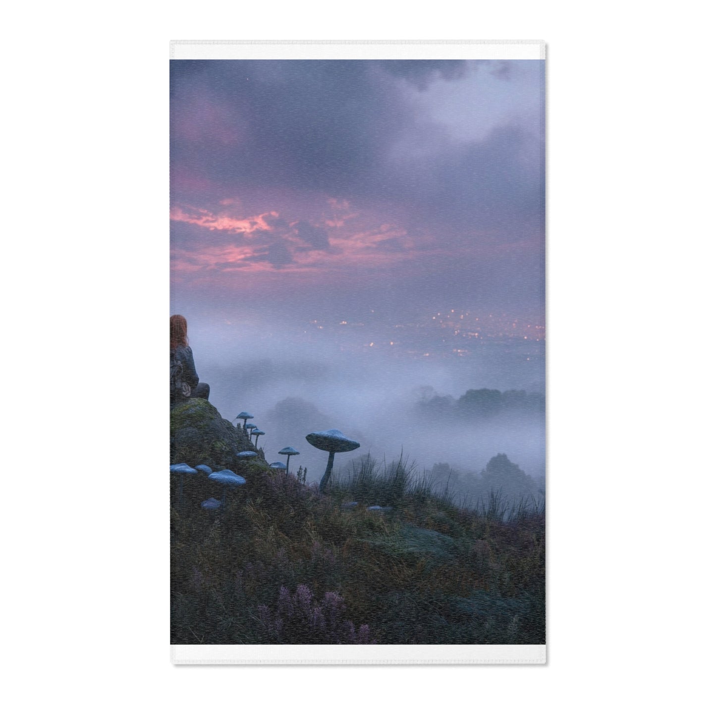 Moonlit Sentinel Area Rugs – Crimson Sky Over Misty Peaks