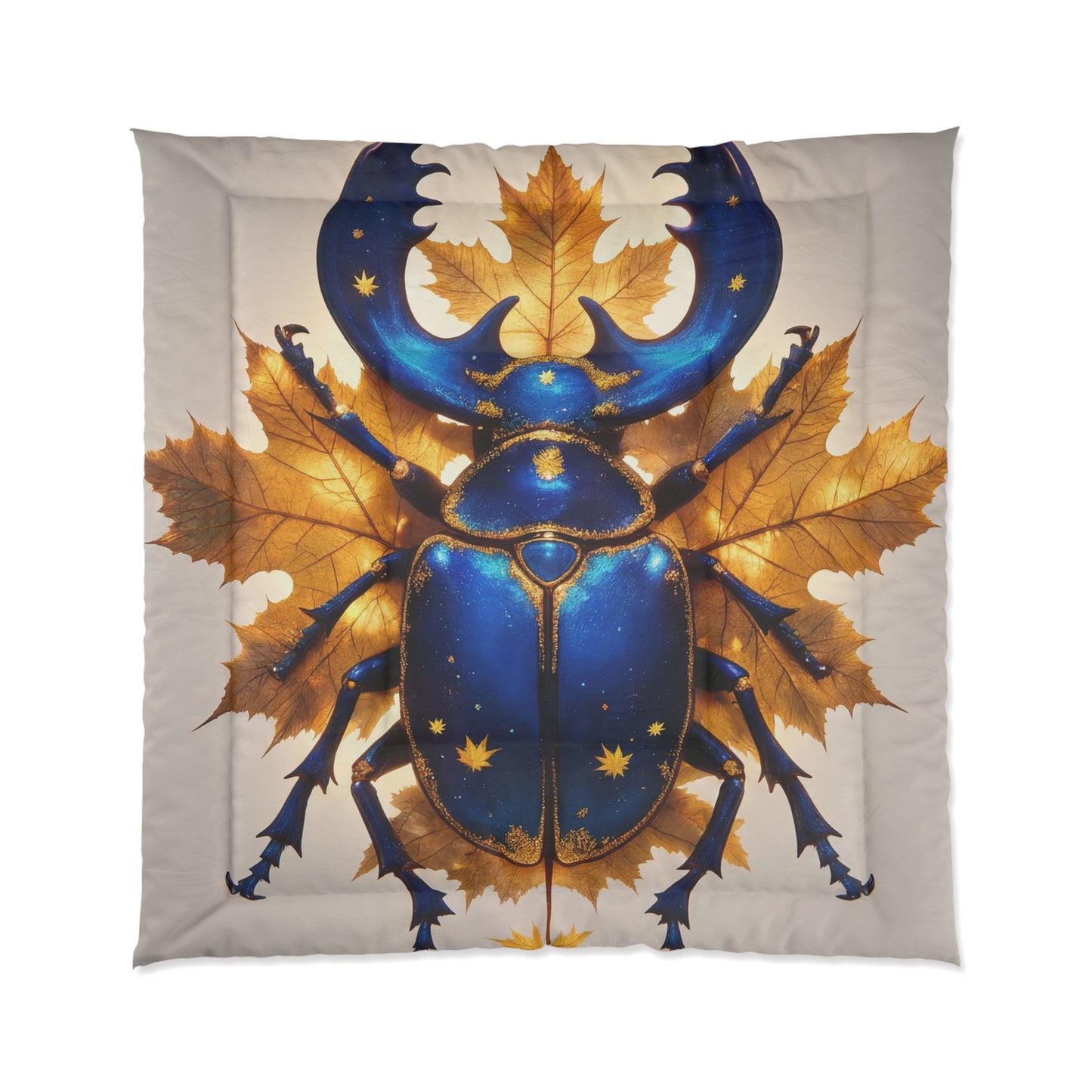 Celestial Beetle Comforter – Starry Blue Guardian Among Autumn Leaves