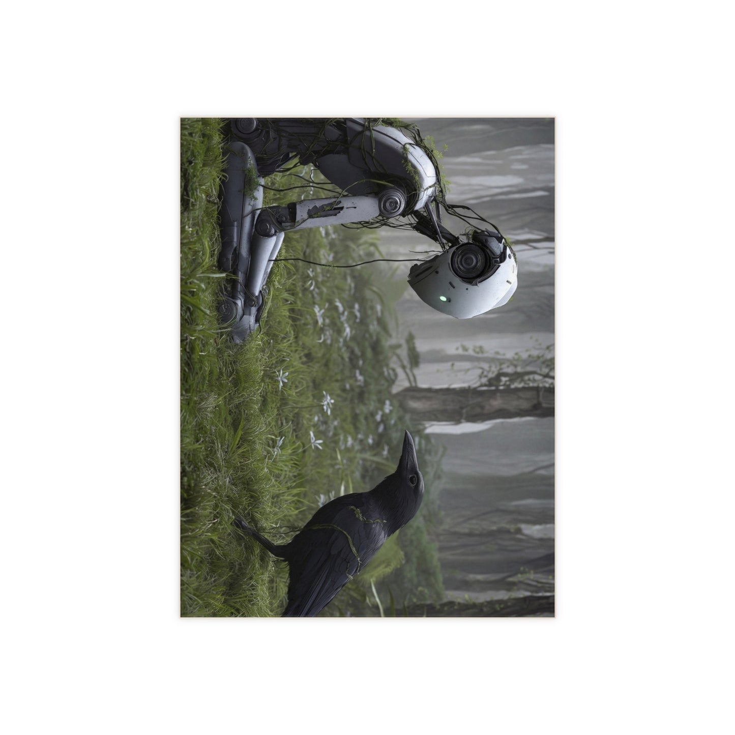 Forest Oracle Ceramic Photo Tile – Rustic Robot and Raven Dialogue