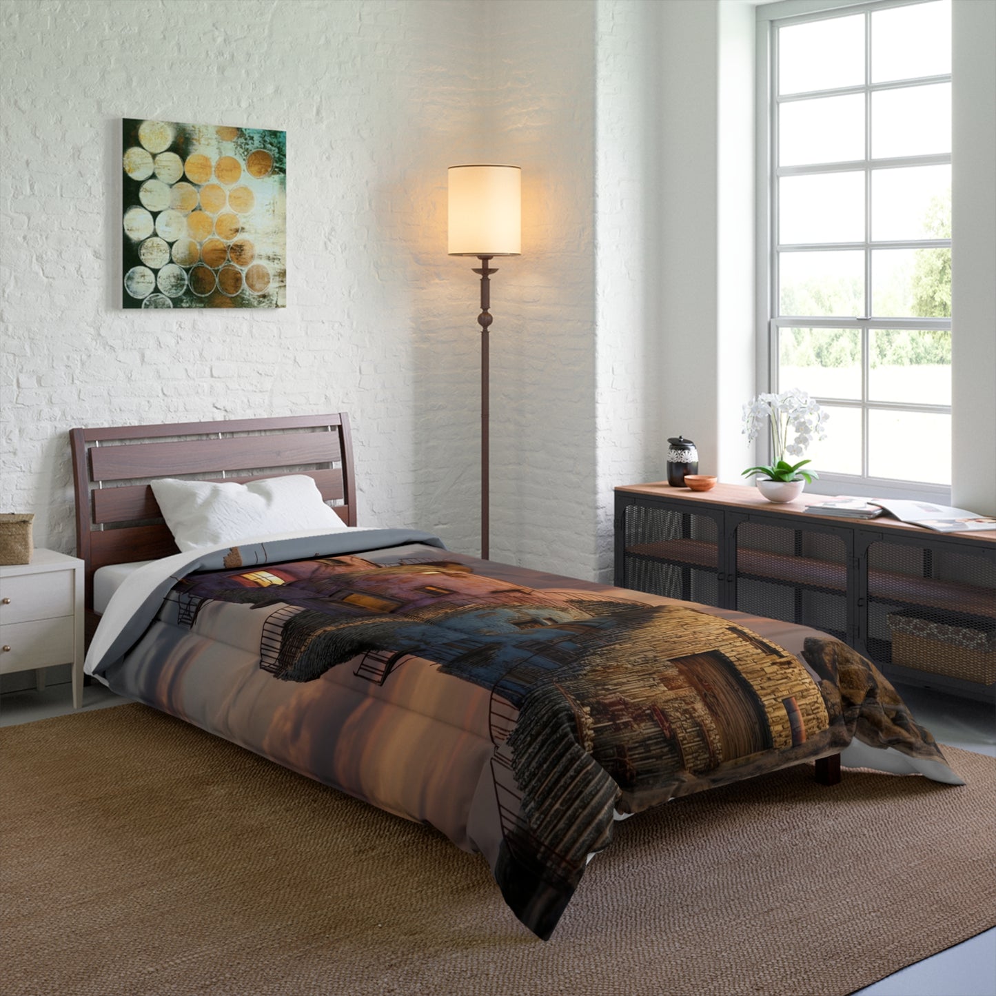 Twilight Lighthouse Comforter – Warm Glow on Rockbound Coast