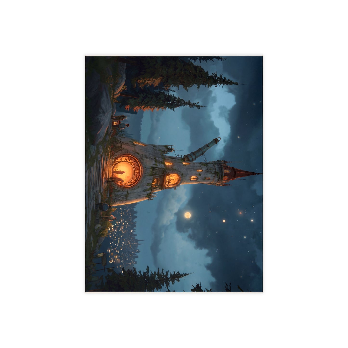 Moonlit Observatory Tower Ceramic Photo Tile – Whispers of the Forgotten Sky