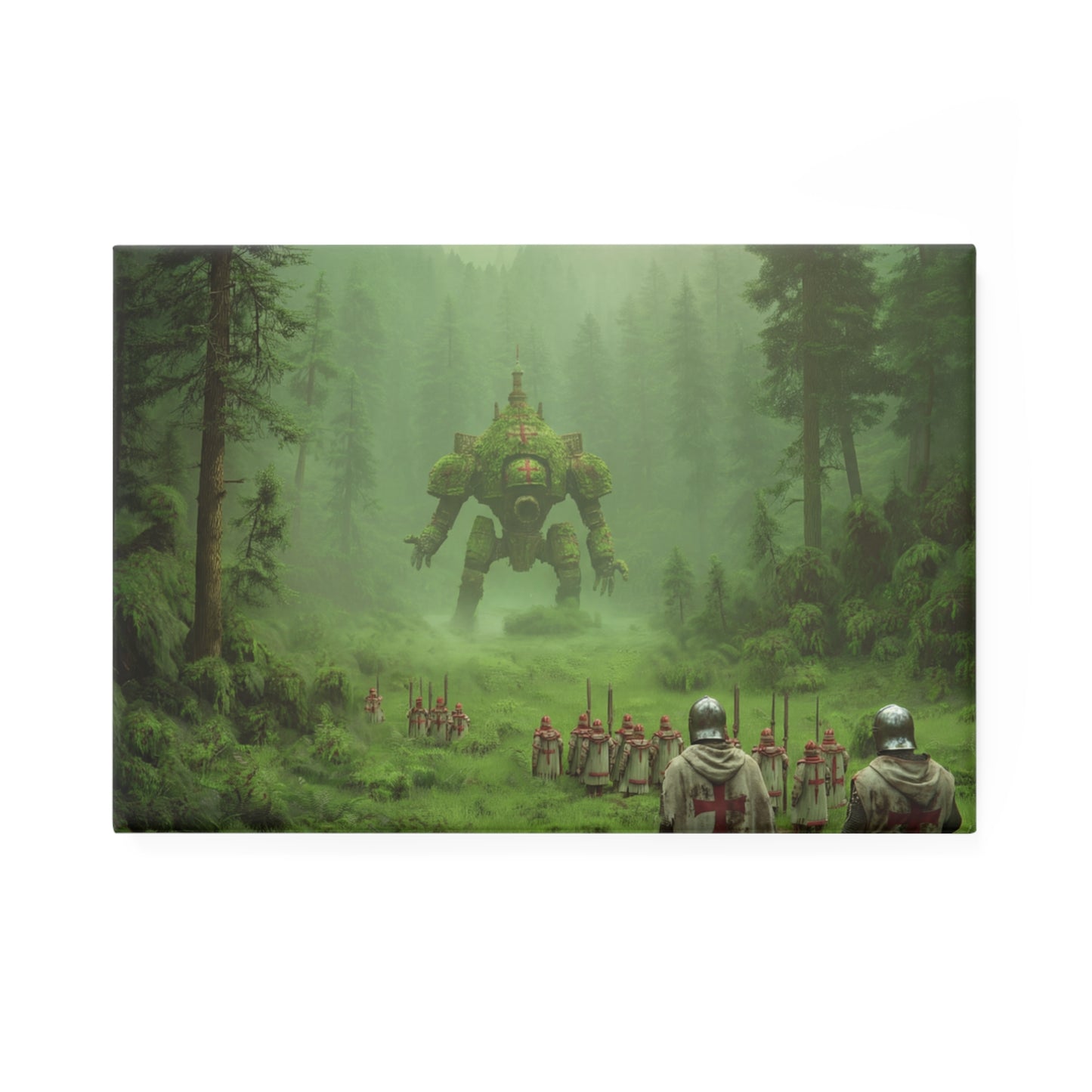 Moss-Covered War Machine Button Magnet, Rectangle (1 & 10 pcs) – Forest’s Silent Sentinel