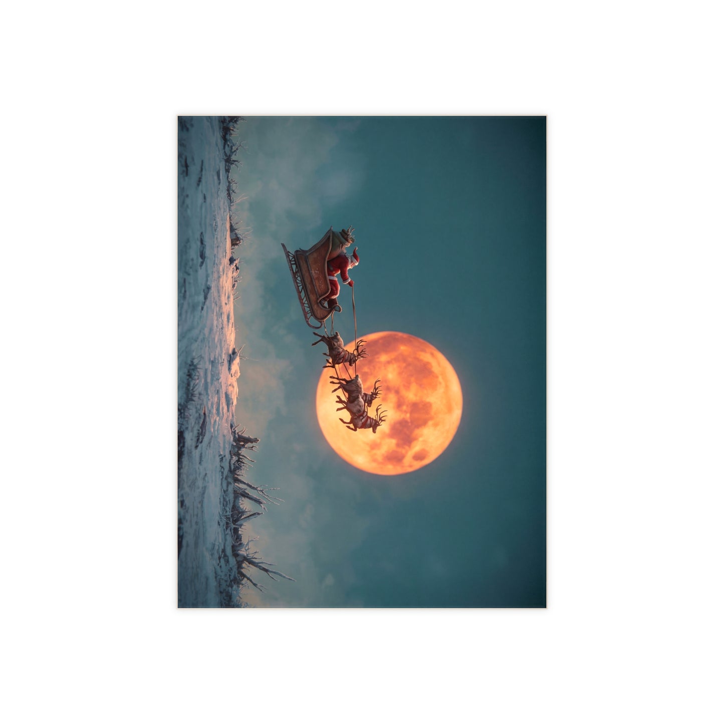 Santa’s Midnight Flight Ceramic Photo Tile – Glowing Full Moon Over Snow