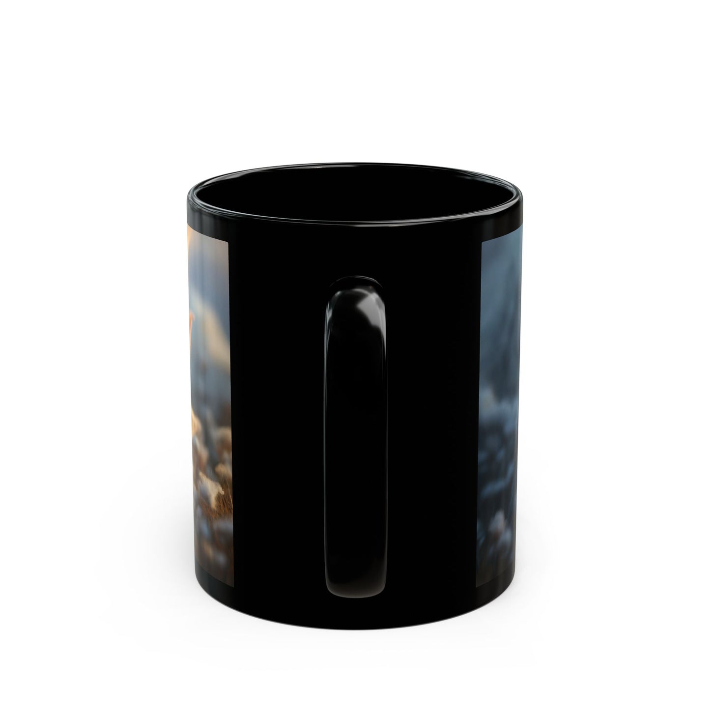 Winter’s Quiet Companion Black Mug – Snowdrift Embrace with Frost-Scaled Dragon
