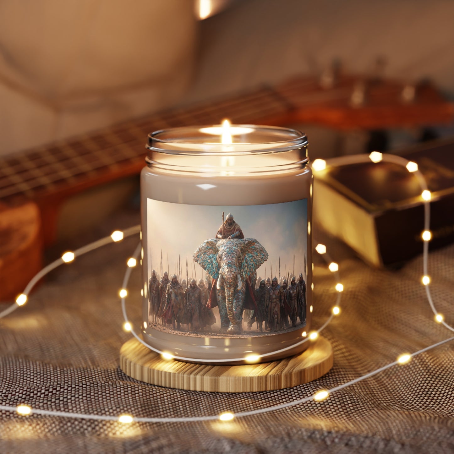 Mosaic War Elephant Scented Soy Candles with White Lid, 9oz – Regal Dust and Ancient March