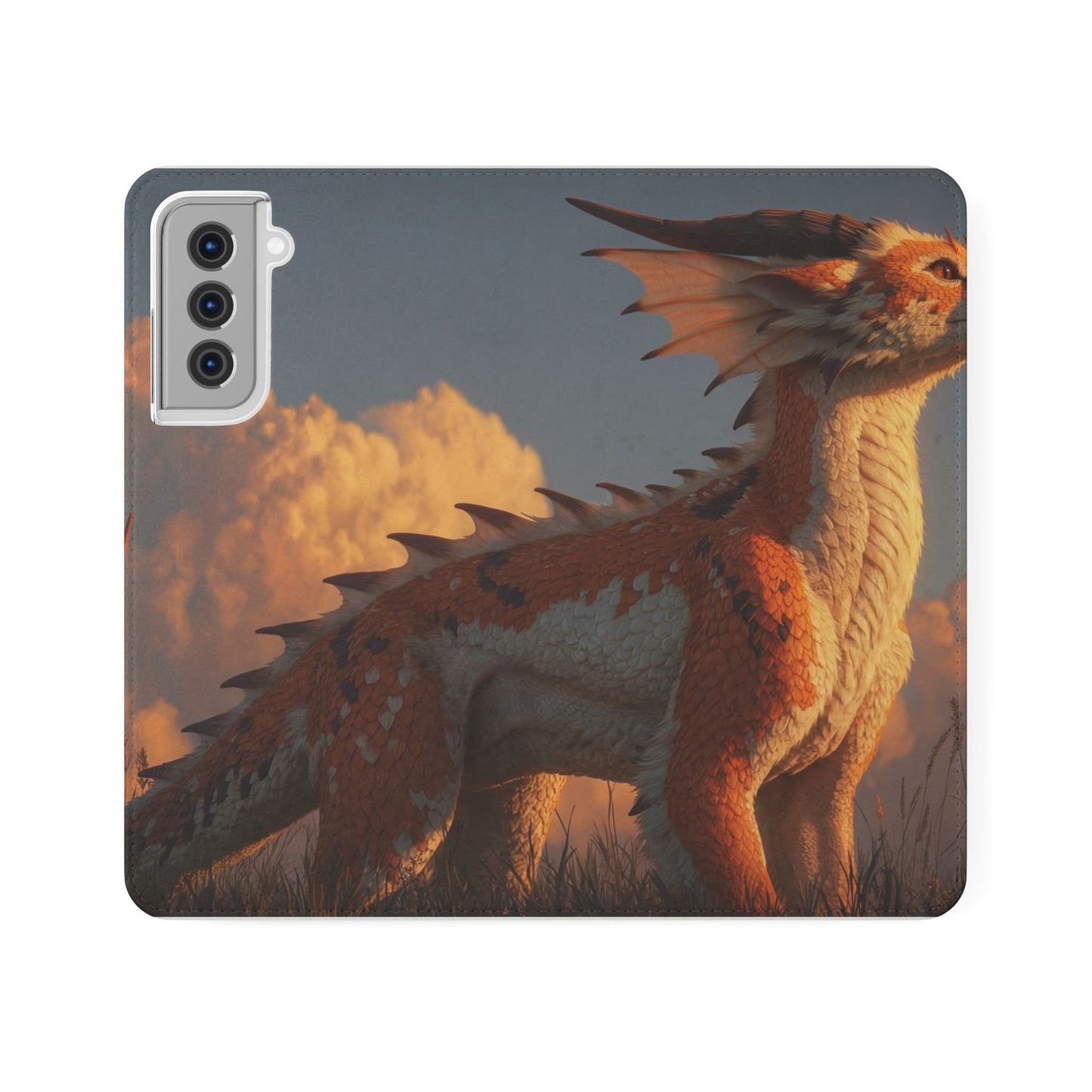 Gilded Dragon Flip Cases – Amber Sunset Guardian