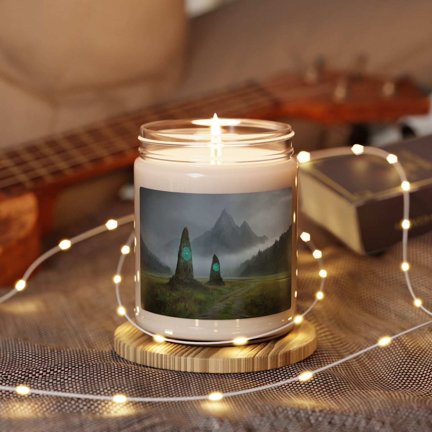 Twin Stone Portal Candle – Whispering Peaks & Glowing Glyphs